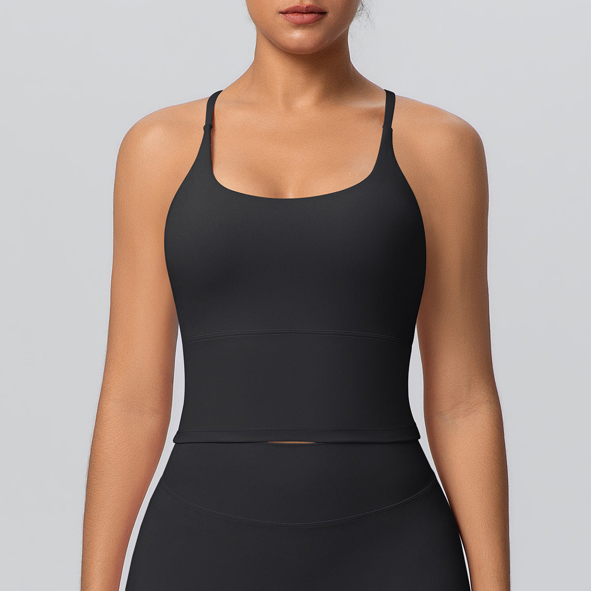Solid Color Micro Brushed Bra Cross Sling Beautiful Back Sports Vest Casual Running Fitness Top Yoga Clothes