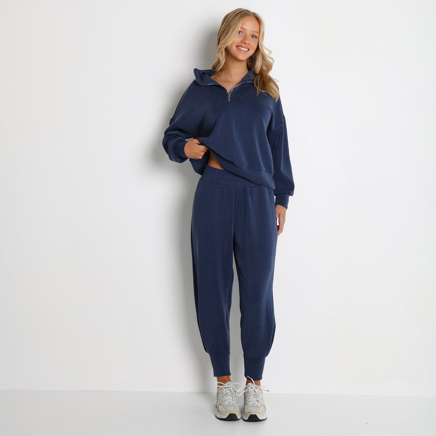 Zipper Half Open Collar Long Sleeve Sweatshirt Sweatpants Pullover Casual Two Piece Set