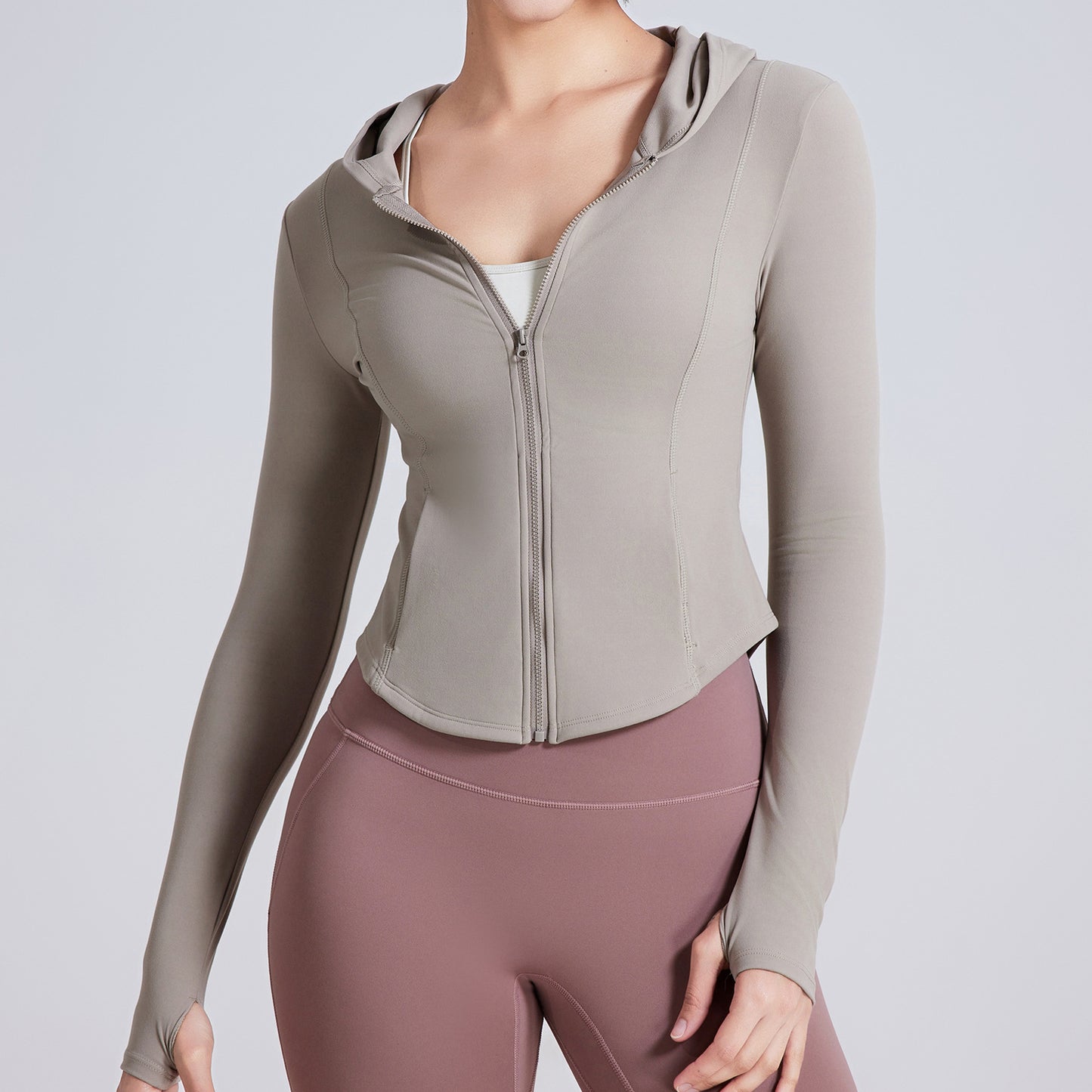 Double Sided Nude Feel Running Fitness Sports Jacket Women Slim Fit Thin Yoga Wear Long Sleeve Zipper Hoodie