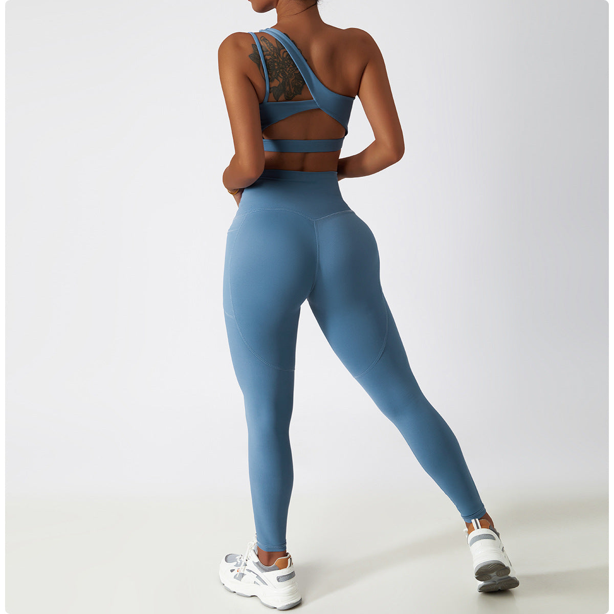 Sollinarry Oblique One Shoulder Shockproof Yoga Bra Cloud Sense Beauty Back Exercise Underwear Irregular Asymmetric Shoulder Strap Running Vest Top