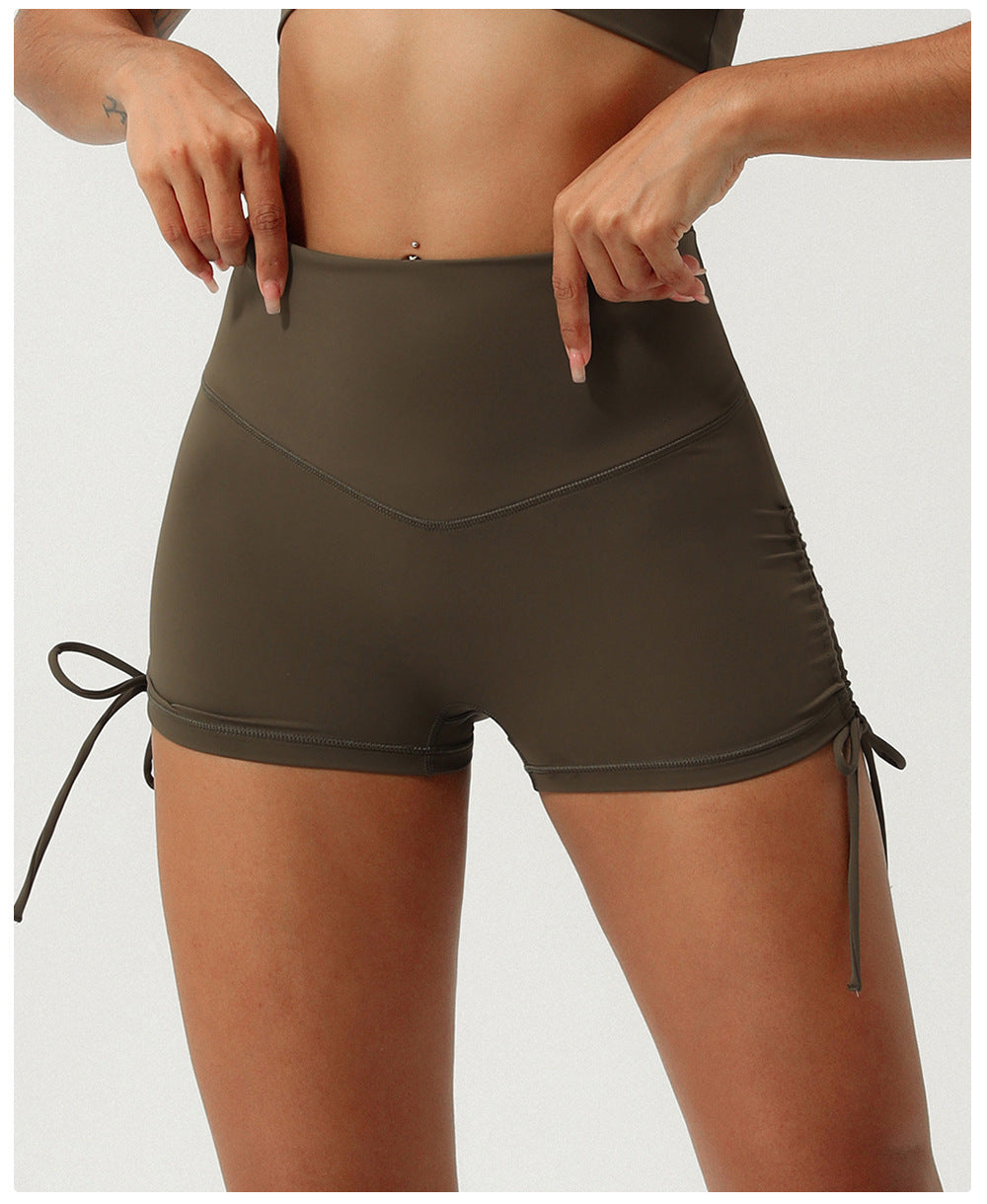 Pleated Drawstring Yoga Shorts Quick Drying V Shaped Hip Lifting Sport Shorts Running Training Workout Pants