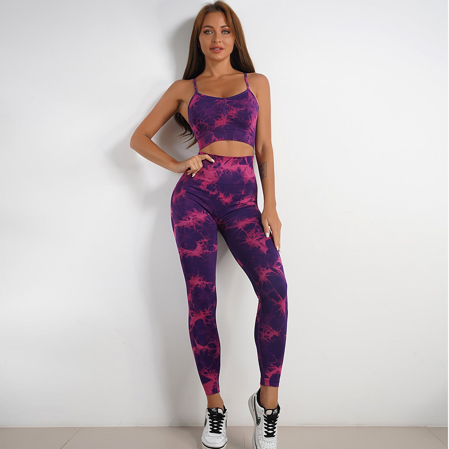 Purplish Red Bra and Trousers Two-Piece Set