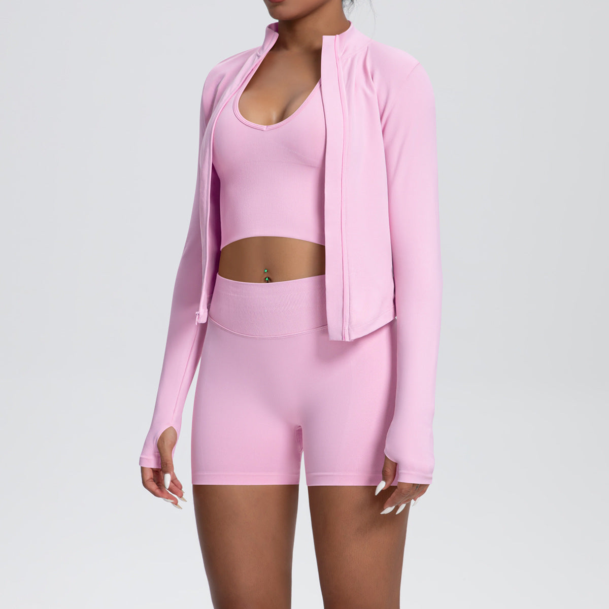 Sports Casual Yoga Clothes Knitted Long Sleeved Zipper Jacket Sports Vest Shorts Fitness Clothes Three Piece Set for Women