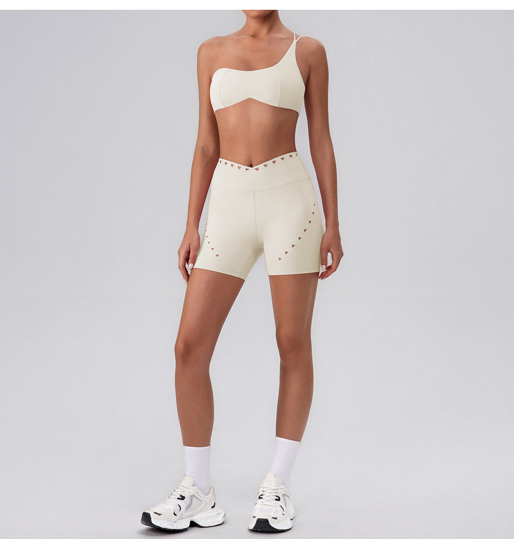 Summer Training Workout Clothes Outer Wear Beauty Back Hollow Out Cutout Vest Oblique Shoulder Yoga Bra Top Nude Feel Sports Underwear for Women