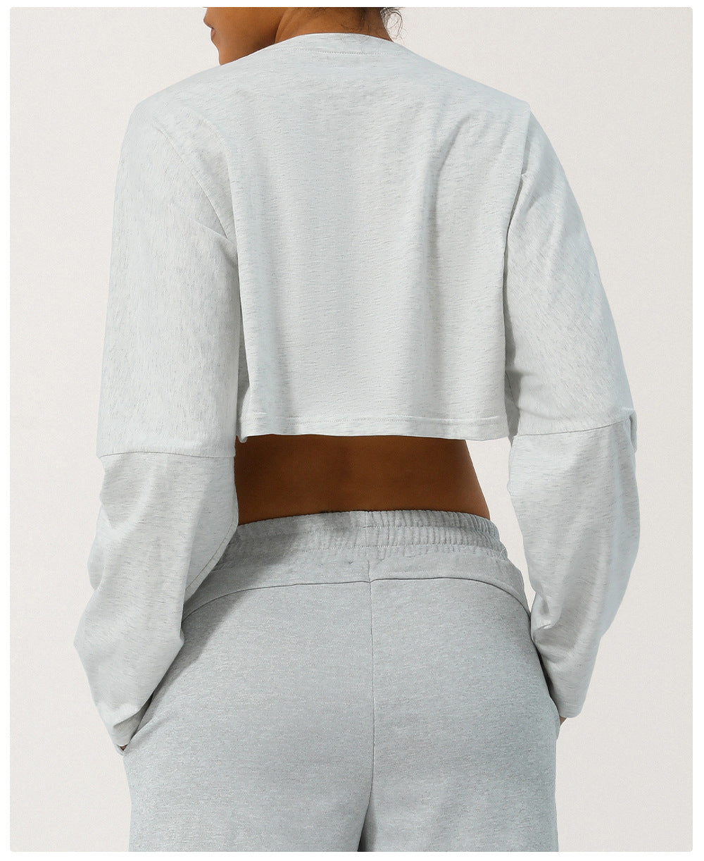Spring Summer Yoga Clothing Top Round Neck Loose Running Sport Long Sleeve T Shirt Short Breathable Fitness T Shirt Top Women