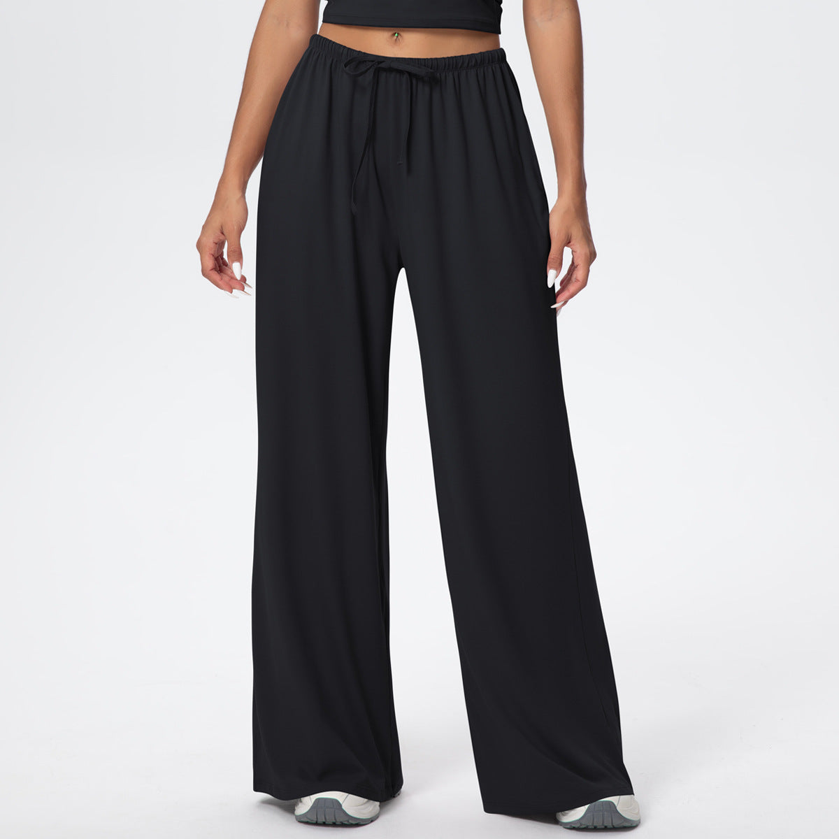 Brushed Trousers Draping Side Pocket Wide Leg Pants Loose Casual Pants Women Sports Fitness Elastic Drawstring Trousers