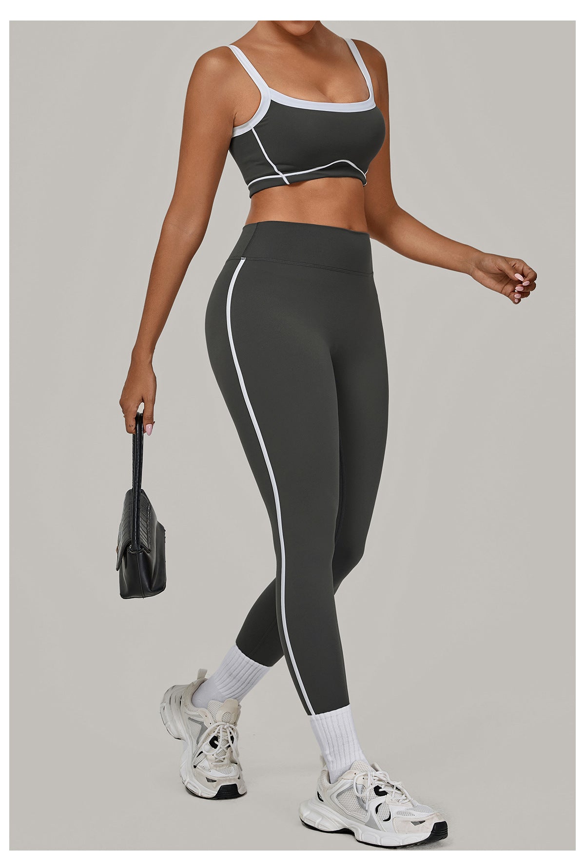 Autumn Sand Color Contrast Patchwork Yoga Suit Skinny Slimming Outdoor Sports Running Fitness Two Piece Sets