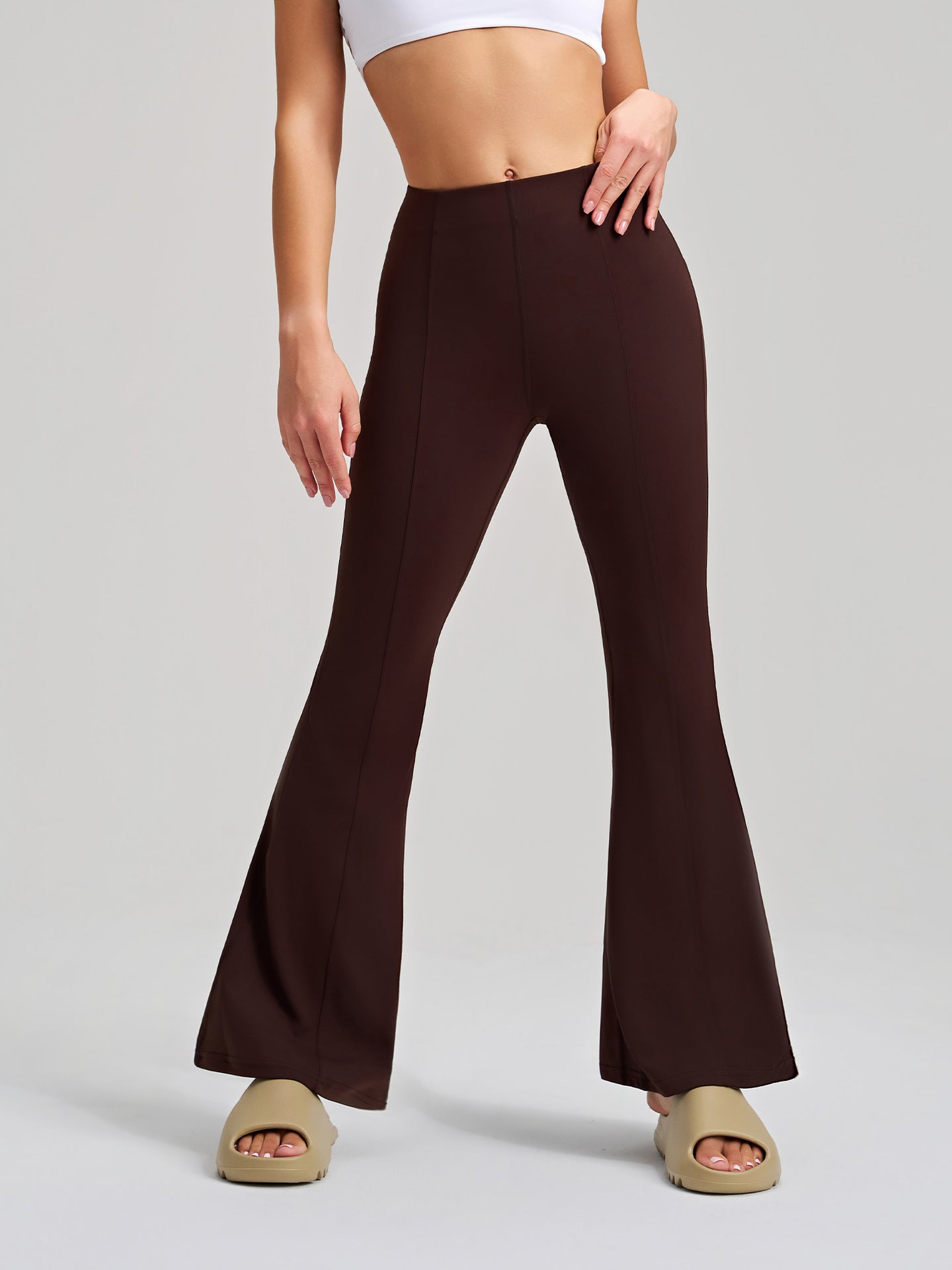 Trousers High Waist Yoga Pants Bell Bottom Pants Women Hip Raise Slimming Fitness Trousers Nude Feel Antibacterial Shaping Bootcut Trousers