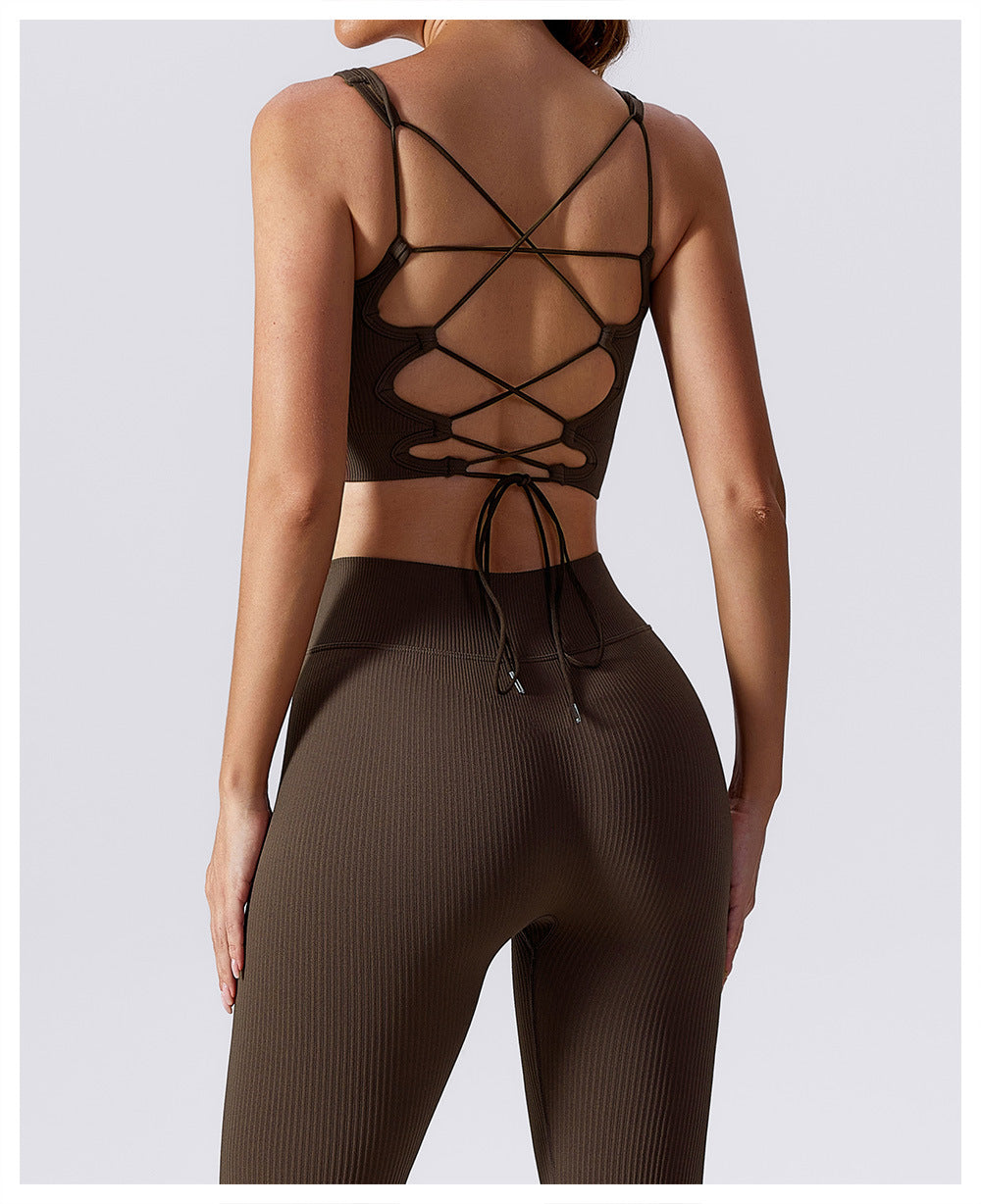 Sollinarry Summer Seamless Beauty Back Yoga Vest Quick Drying Sports Underwear Training Morning Running Fitness Yoga Wear Top Crisscross