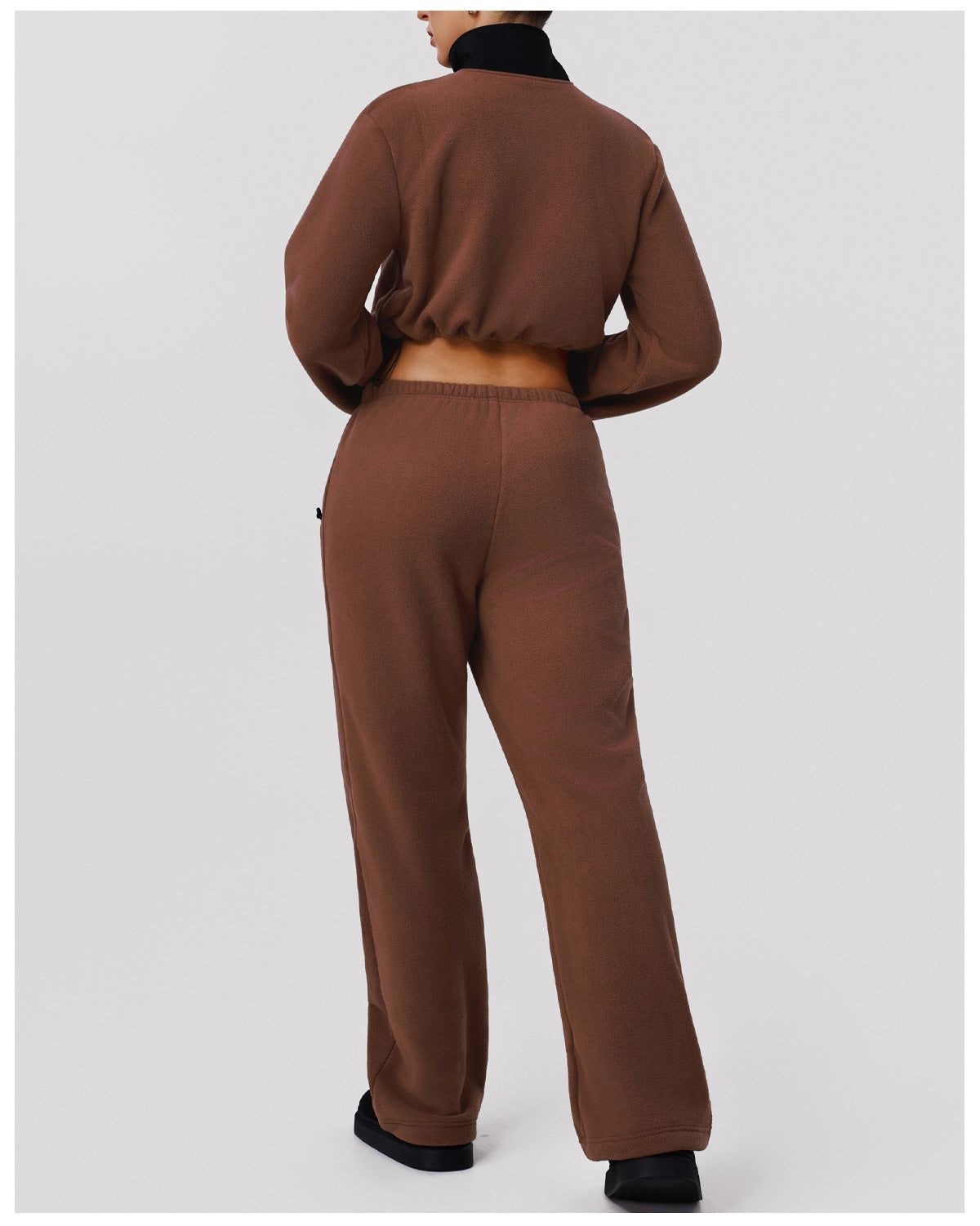 Thickened Double Sided Polar Fleece Casual Autumn Winter Warm Stand Collar Jacket Wide Leg Trousers Sports Two Piece Sets