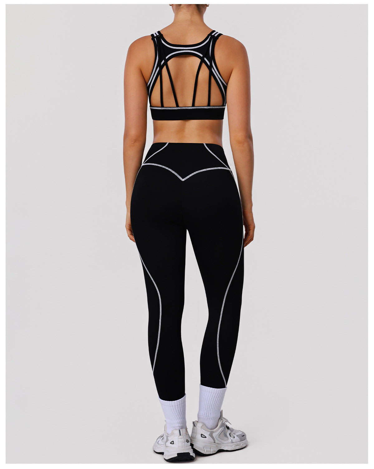 High Strength Nude Feel Contrast Color Yoga Two Piece Sets Sports Training Tights Shockproof Bra Fitness Running Outfit