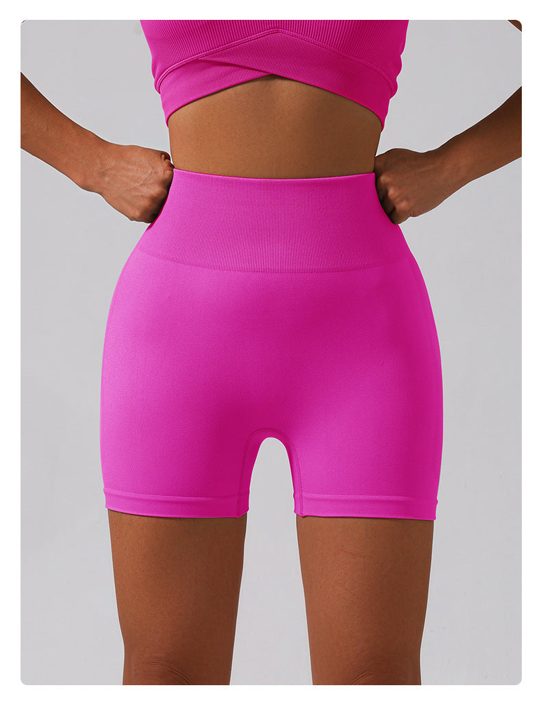 Seamless Knitting Peach Hip-Lift Belly Shaping High Waist Solid Color Yoga Pants Sports Running Fitness Shorts