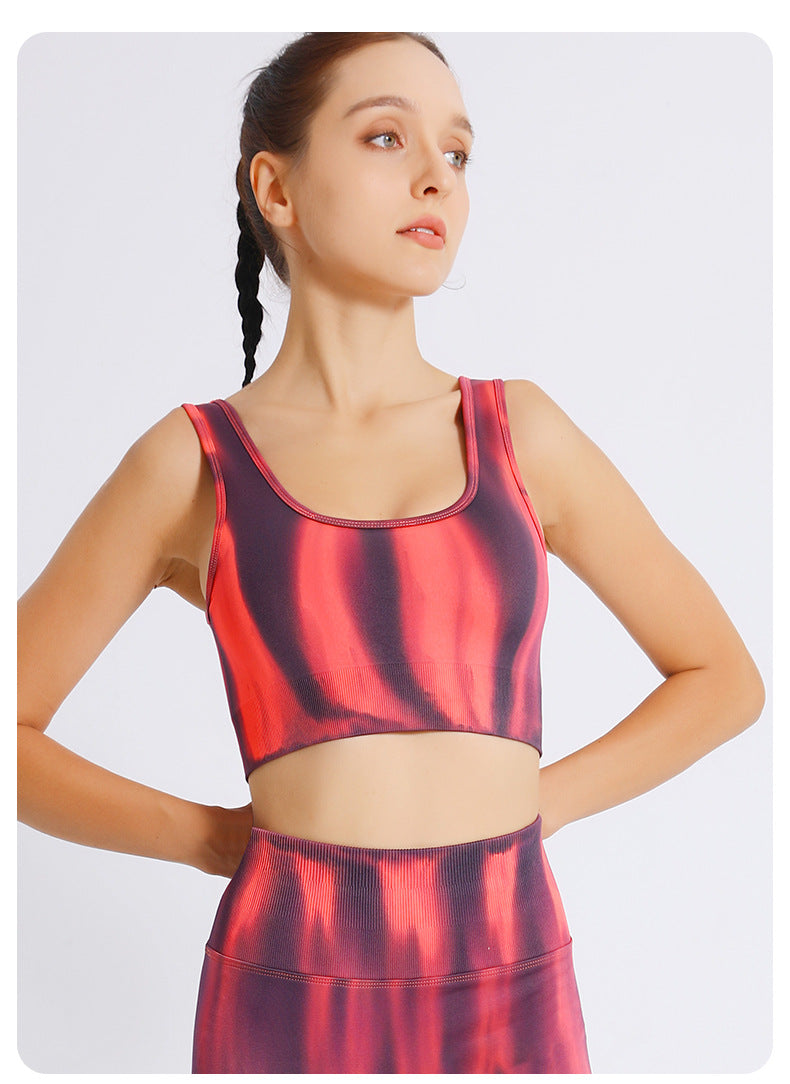 Gradient Aurora Yoga Bra Strap Chest Pad Push Up Breathable Quick Drying Seamless Running Fitness Sports Vest