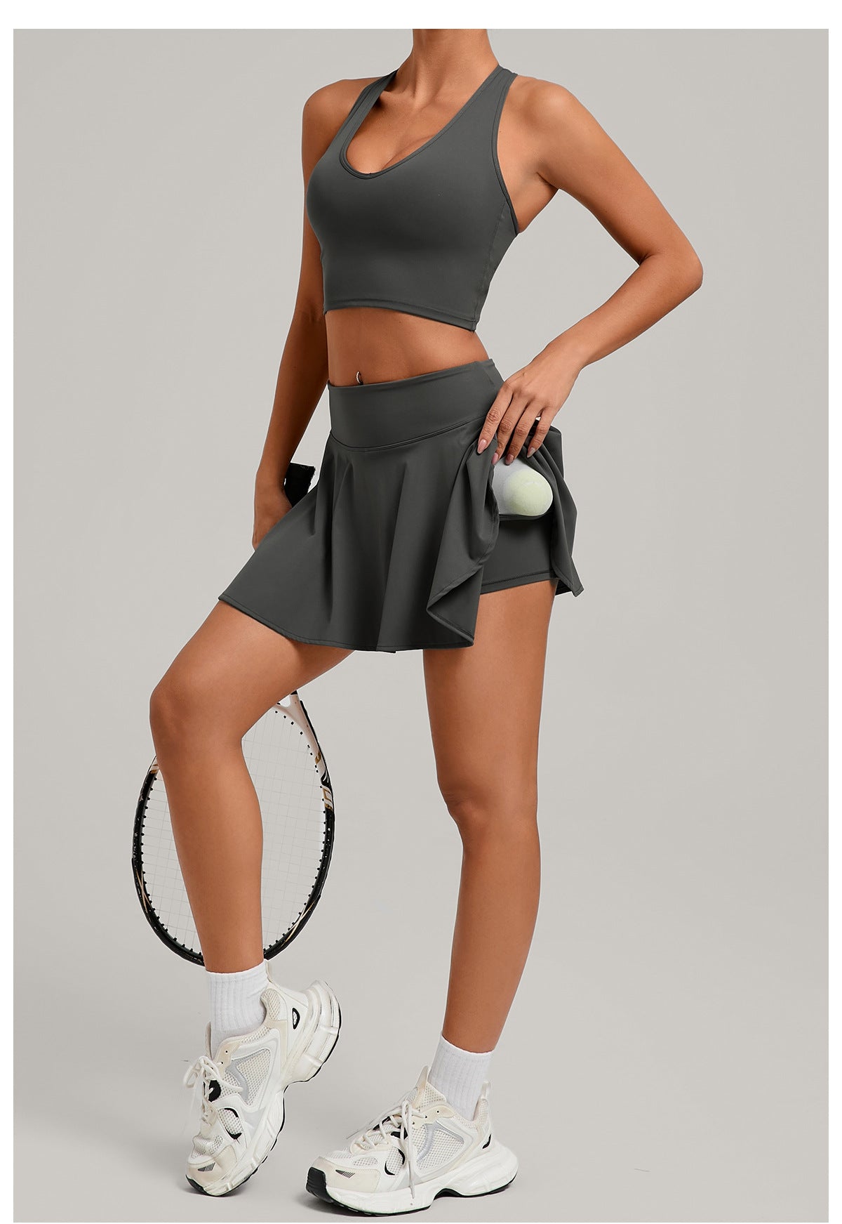 Tennis Sports Vest Short Skirt Two Piece Tight High Waist Anti Exposure All Match Fitness Tennis Skirt Set for Women
