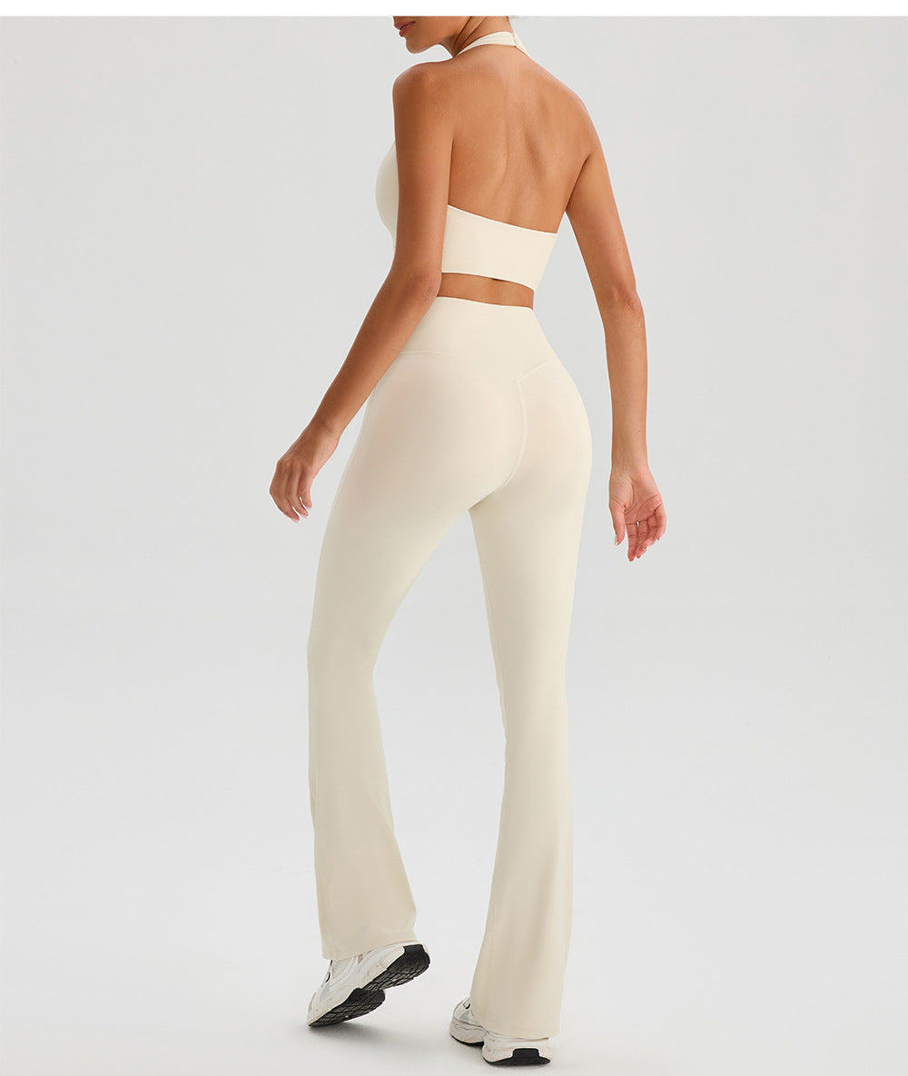 Yoga Sports Neck Hanging Bra Tennis Two Piece Set Outdoor Running Fitness Clothes Long Pants Set