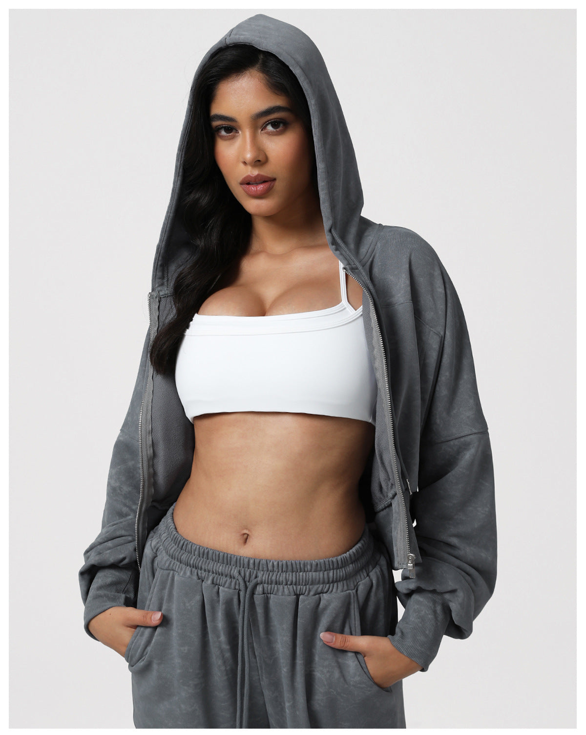 Autumn Winter Sports Casual Hooded Hoodie Short Waist Retro Printed Cardigan Coat Yoga Workout Clothes