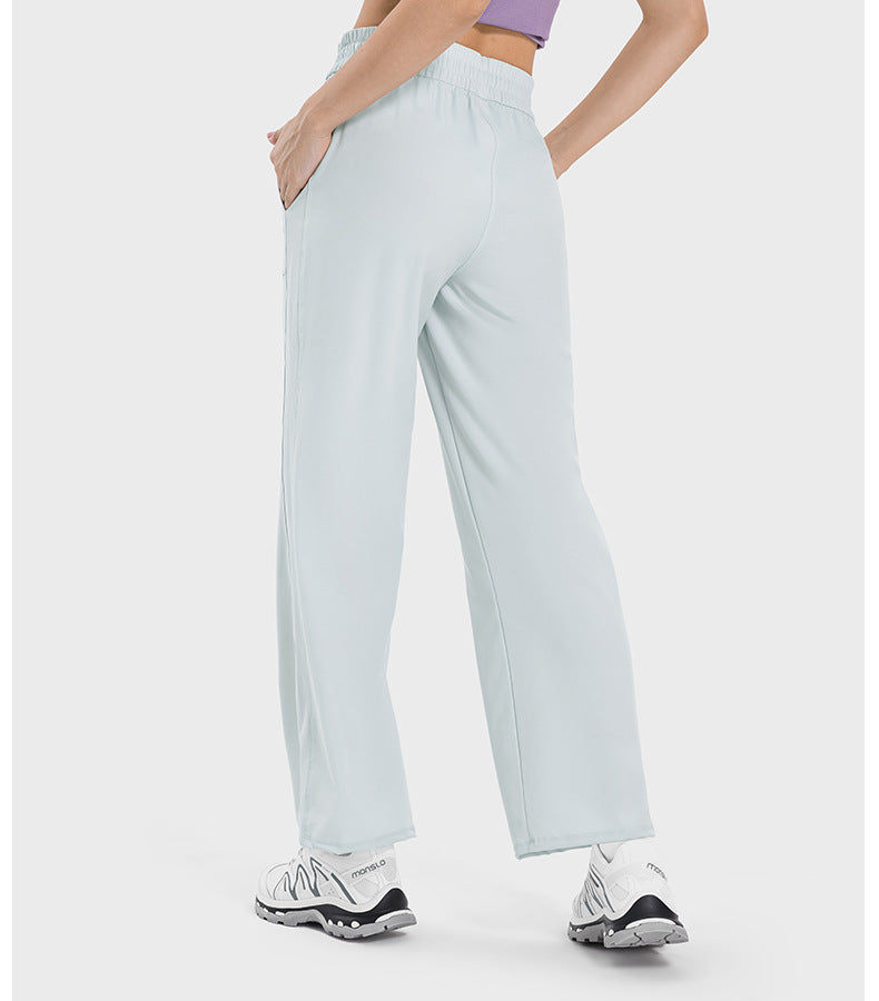 Pocket Slim Fit Slimming High Waist Hip Lift Casual Sports Pants Women Elastic Drawstring Waist Straight Leg Pants