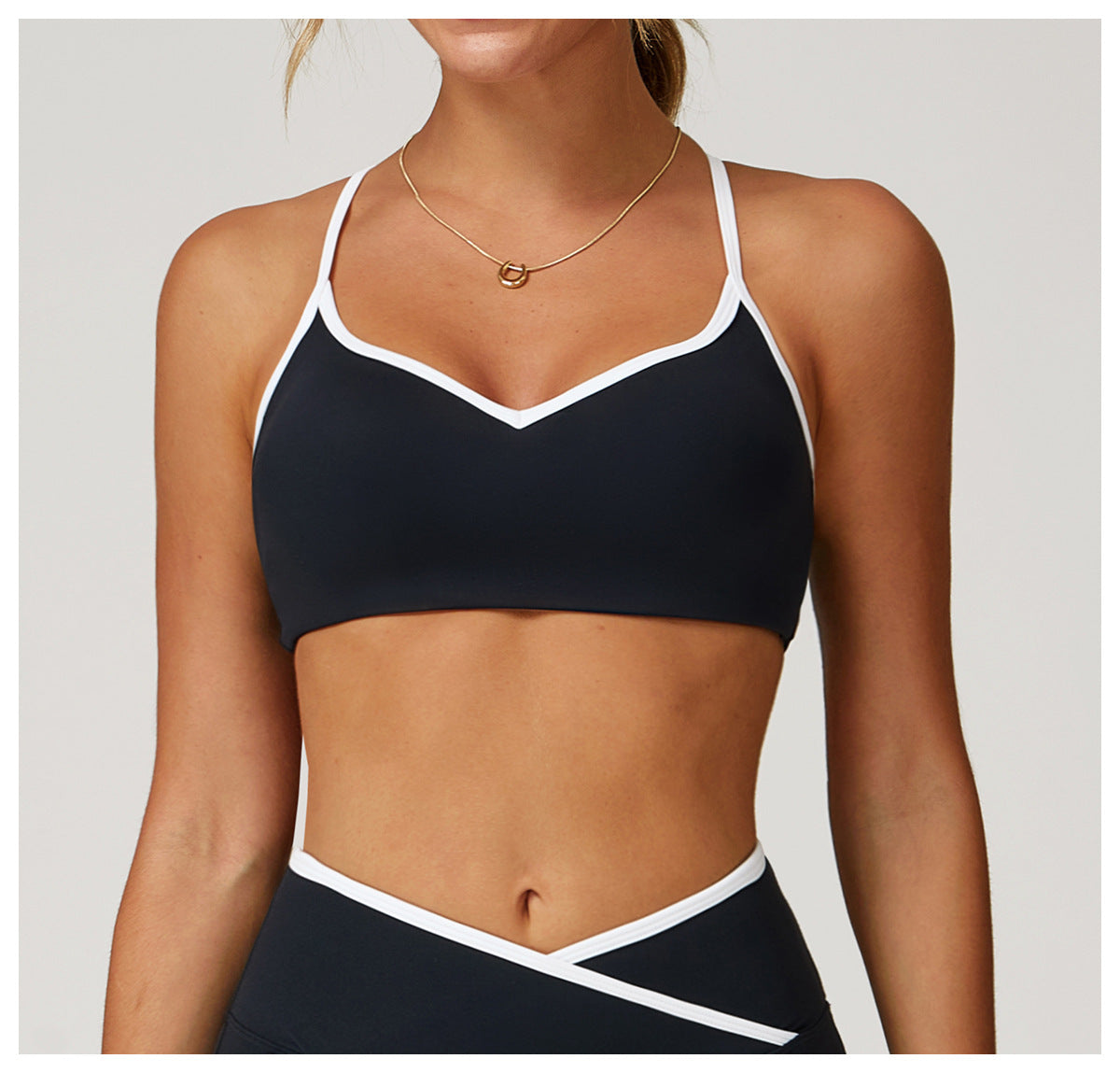 Sollinarry Nude Feel Yoga Bra Hollow Out Cutout out Beauty Back Contrast Color Quick Drying Bra Sports Running Workout Underwear