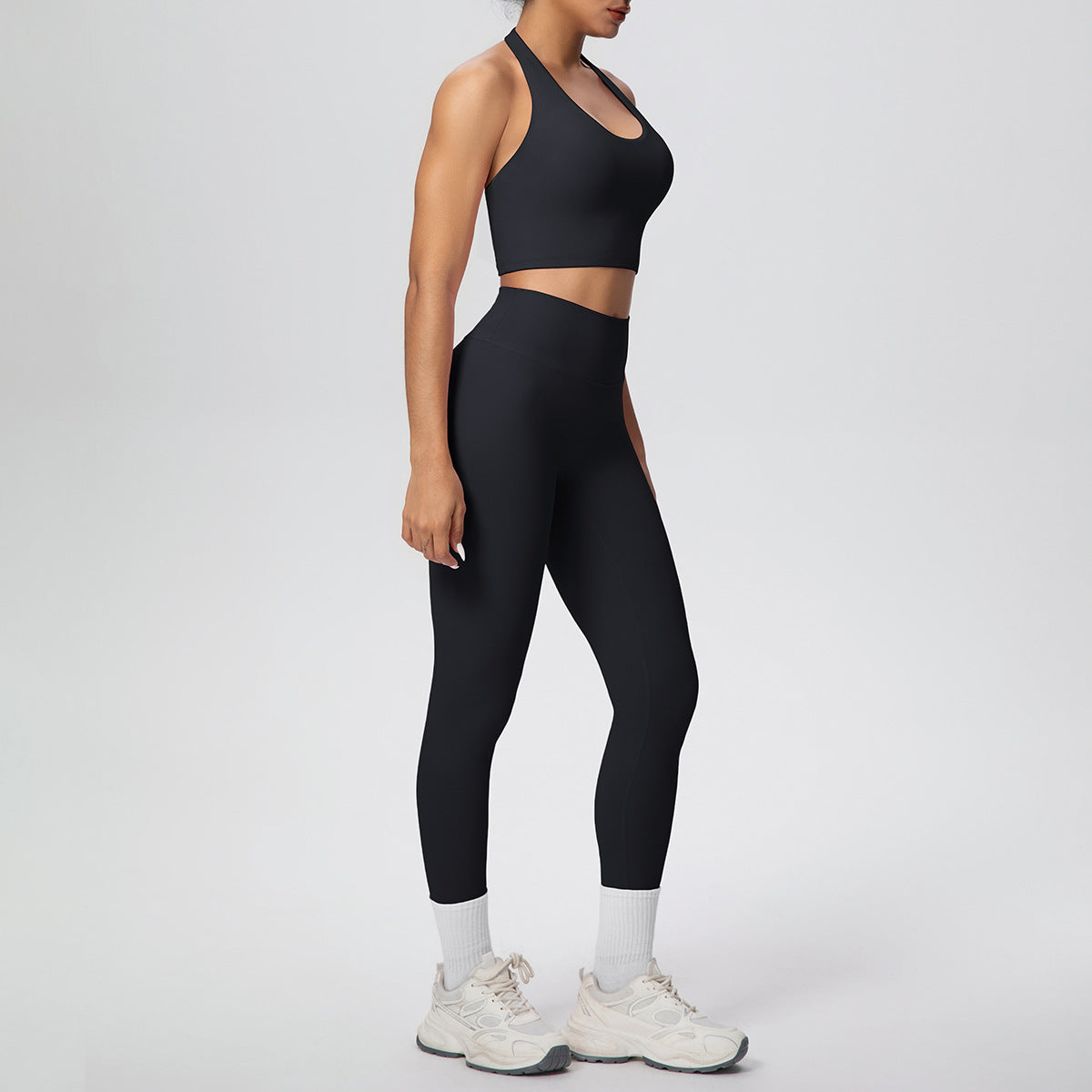 Solid Color Halter Beauty Back Exercise Bra Gathering Vest Running Body Shaping Exercise Workout Pants Yoga Two Piece Sets