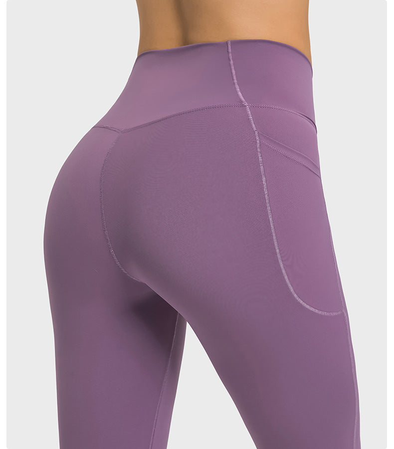 Criss Cross Waist Sports Tights Women Double-Side Pocket without T-Line High Elastic Hip Lifting Cropped Yoga Pants