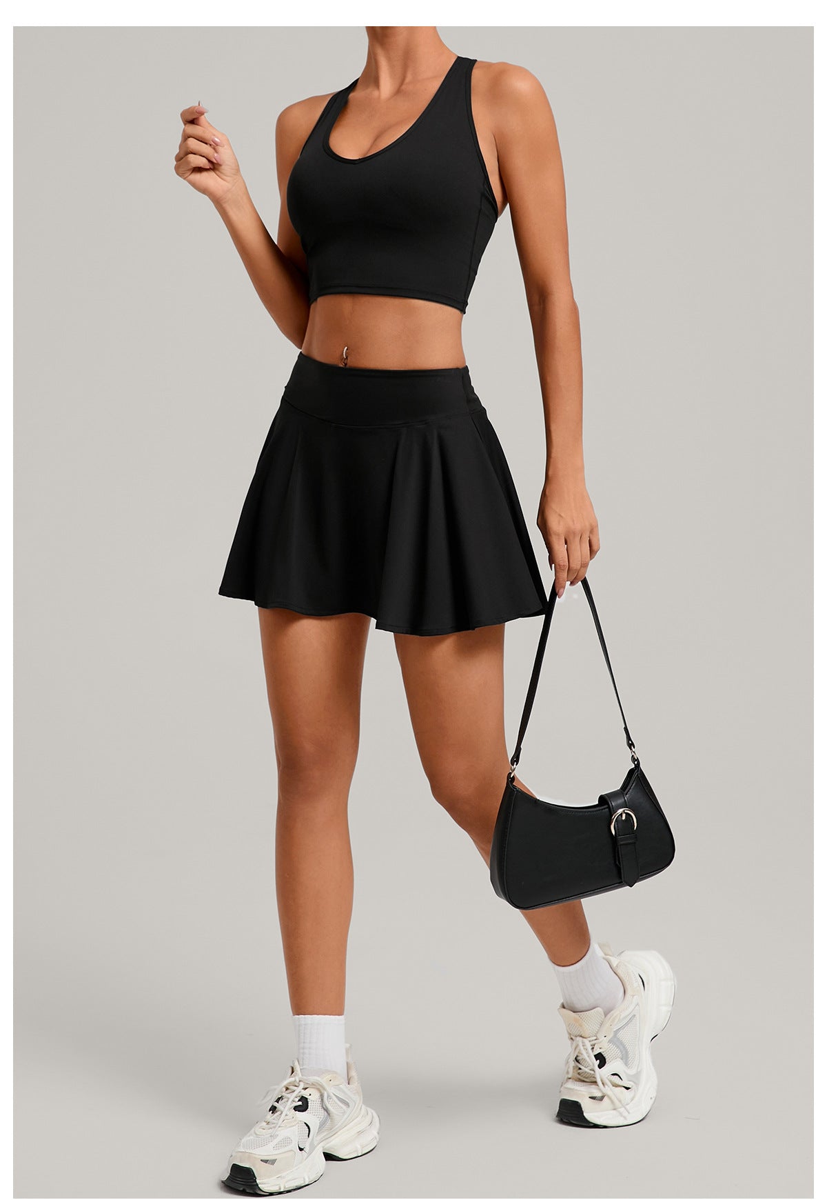 Tennis Sports Vest Short Skirt Two Piece Tight High Waist Anti Exposure All Match Fitness Tennis Skirt Set for Women