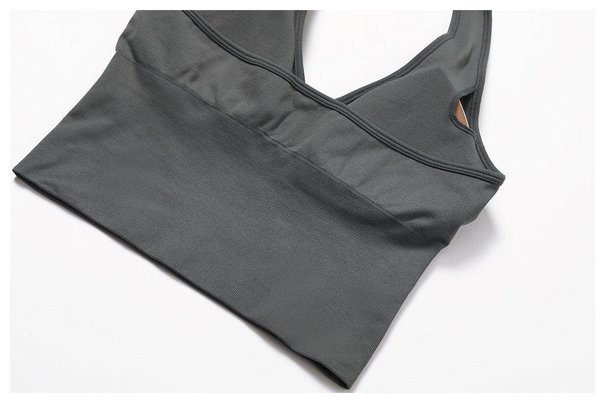 Sollinarry Breathable Halter Beauty Back Yoga Bra Seamless Sports Underwear Women Summer Shockproof Workout Top