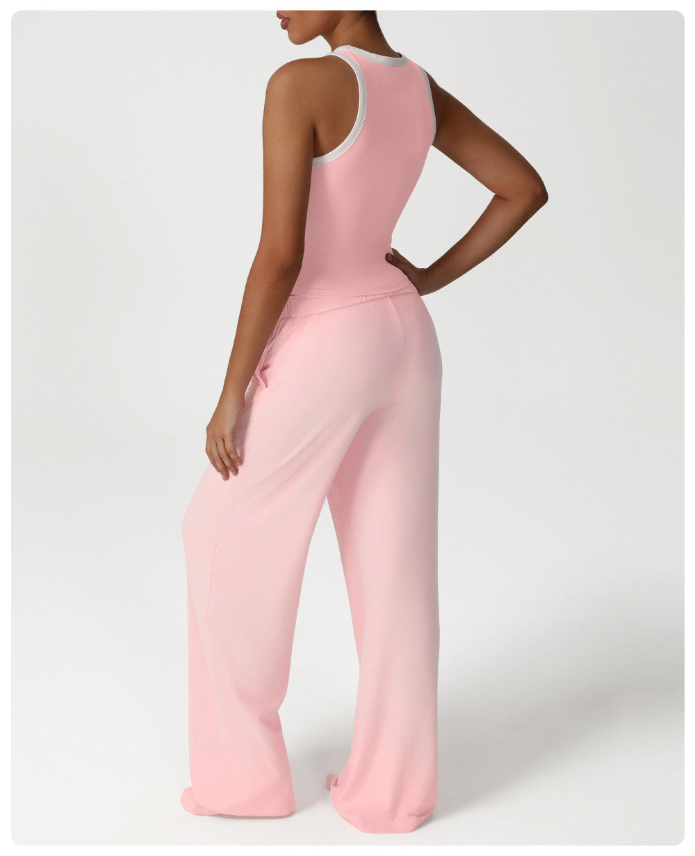 Loose Wide Leg Yoga Pants Women Running Training Slim Fit Vest Two Piece Sets Workout Clothes Dance Sports