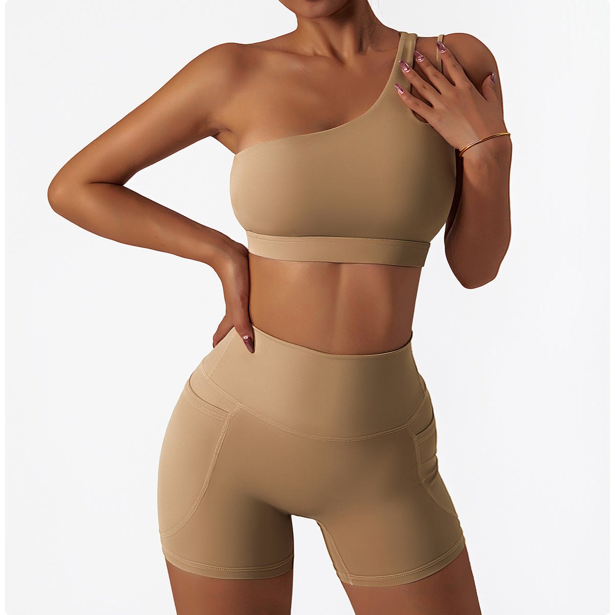 Sollinarry Oblique One Shoulder Shockproof Yoga Bra Cloud Sense Beauty Back Exercise Underwear Irregular Asymmetric Shoulder Strap Running Vest Top