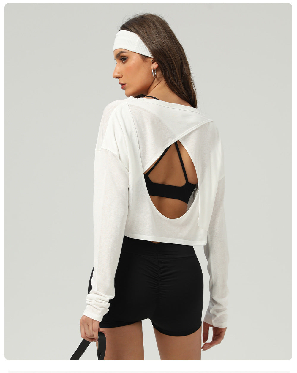 Fitness Sports Long Sleeved Top Women O neck Short Backless Outerwear Casual Long Sleeves Yoga Clothes Blouse