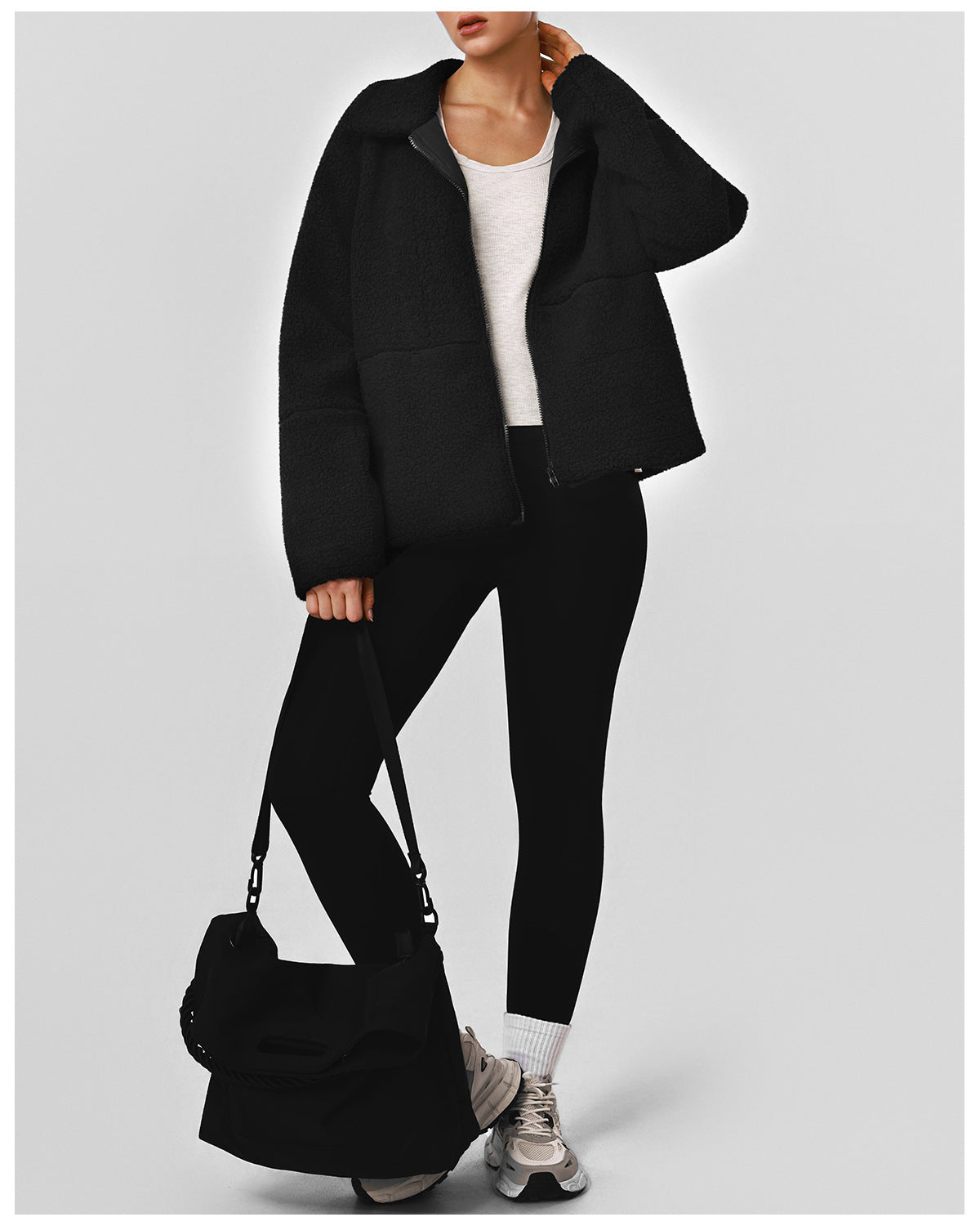 Autumn Winter Thickening Lamb Wool Casual Coat Women Warm Sports Turn-down Collar Coat Outdoor Running Cardigan Sweater