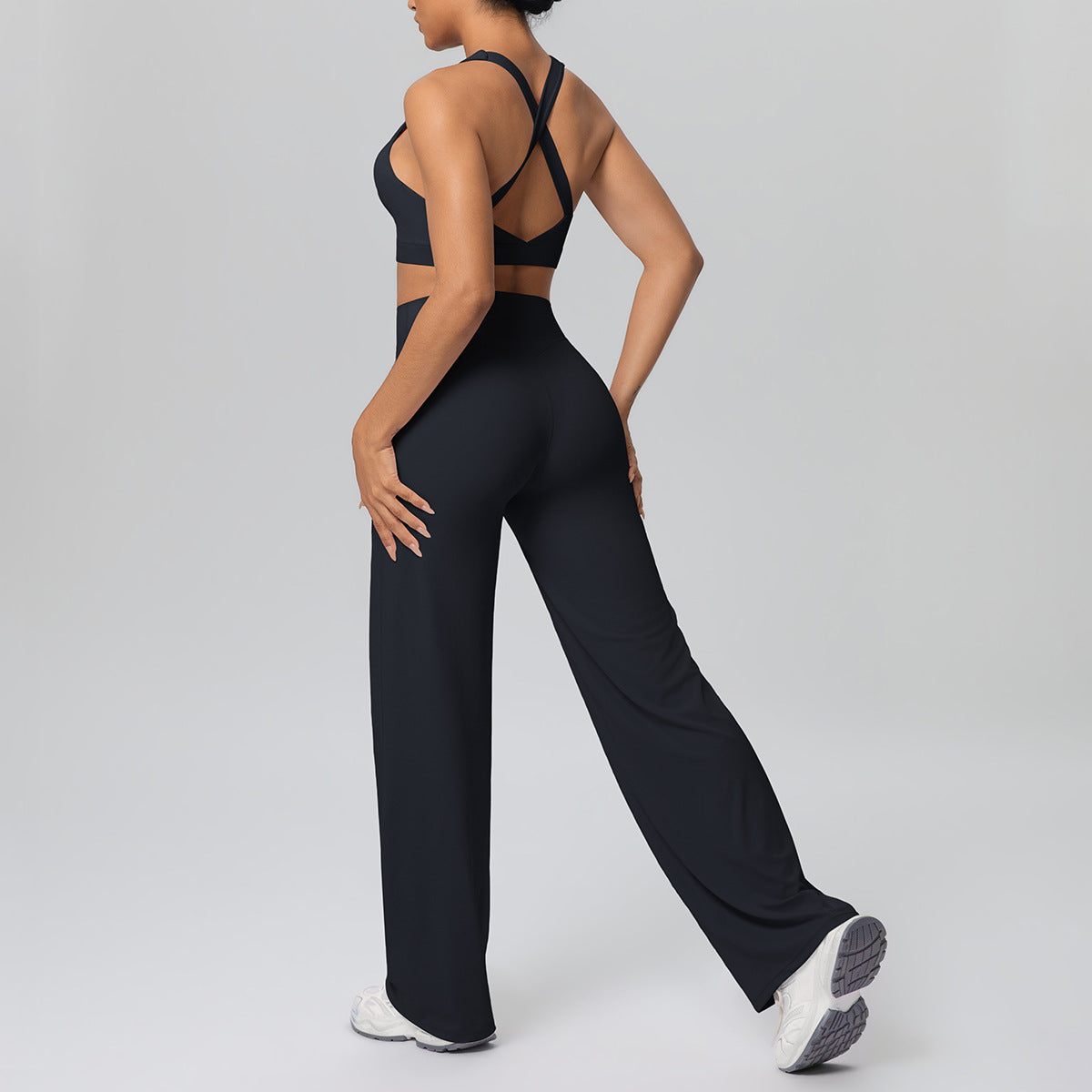 Solid Color Vest Shockproof Push up Cross Strap Bra Nude Feel Straight Leg Pants Yoga Pants Workout Exercise Outfit