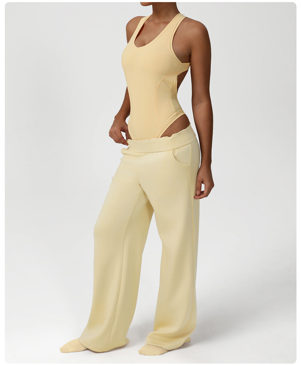 Loose Wide Leg Pants Yoga Set One Piece Women Dance Training Sports Bottoming Skinny Jumpsuit