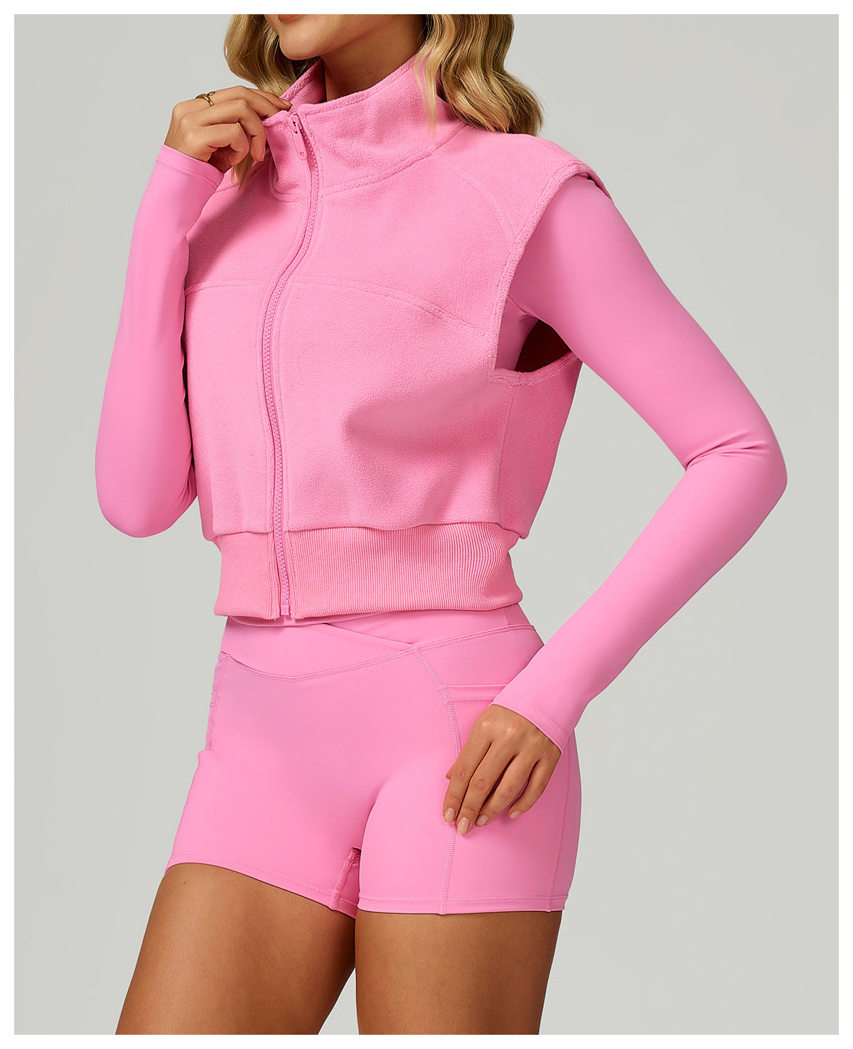 Turtleneck Autumn Winter Velvet Vest Sleeveless Outer Wear Zipper Sports Vest Outdoor Running Top