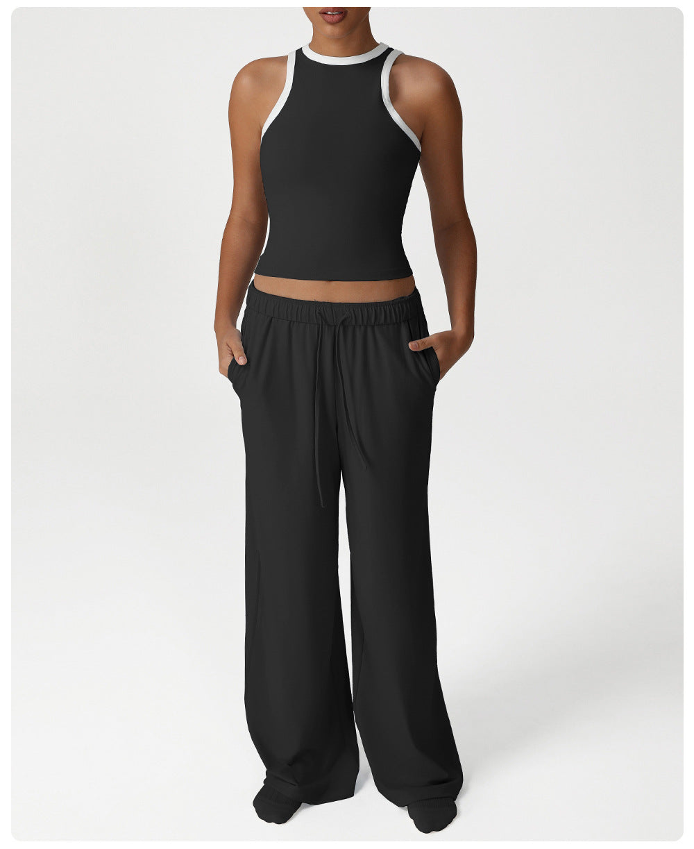 Loose Wide Leg Yoga Pants Women Running Training Slim Fit Vest Two Piece Sets Workout Clothes Dance Sports