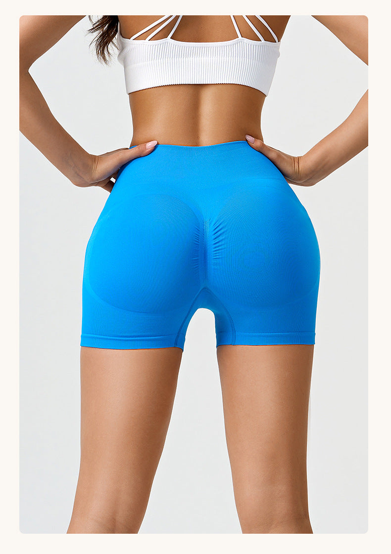 Spring Summer Yoga Women High Waist Peach Hip Quick Drying Skinny Running Fitness Pants Thread Solid Color Sports Shorts