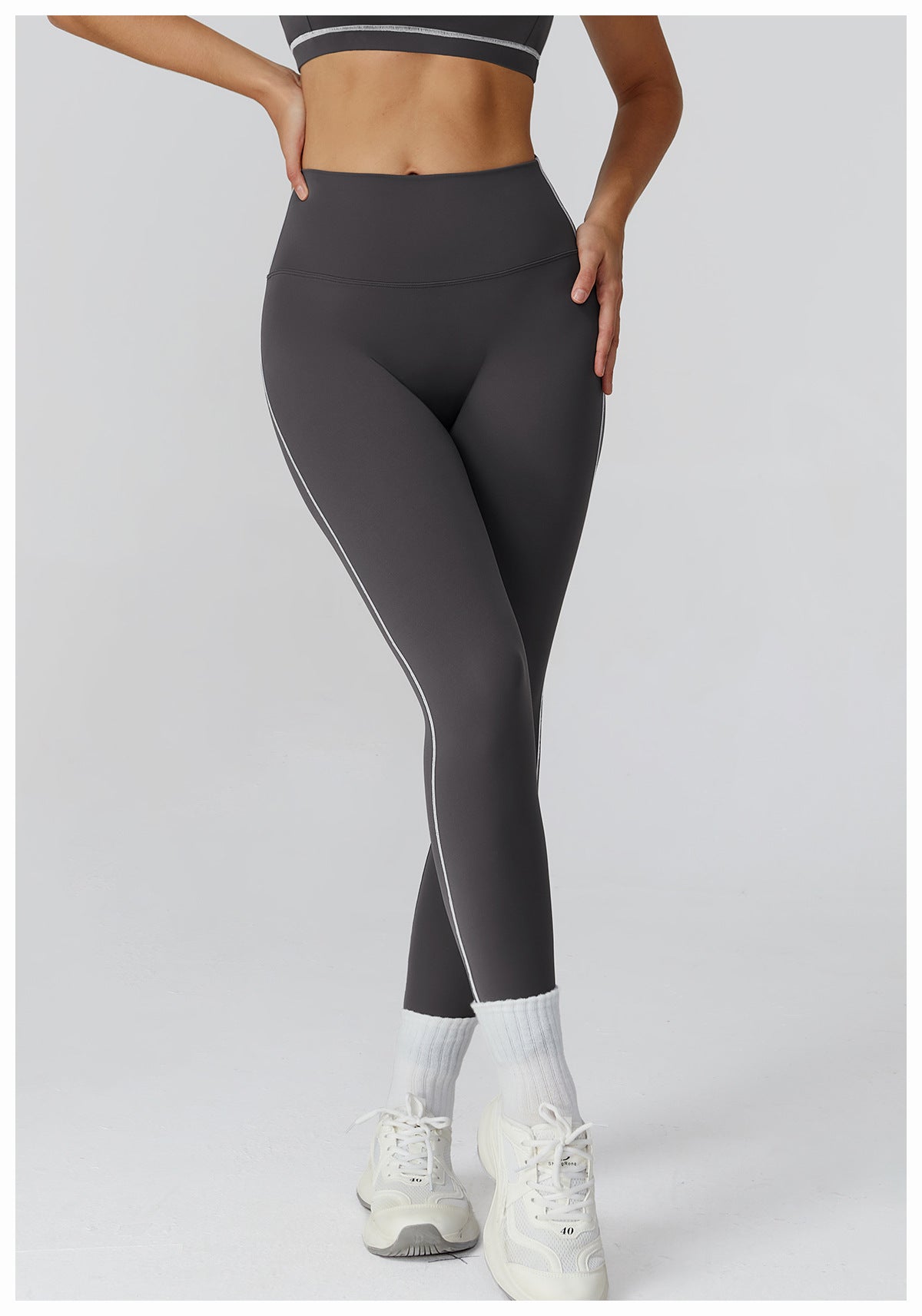 Sollinarry Contrast Color Brushed Yoga Trousers High Waist Tight Trousers Outdoor Cycling Running Exercise Workout Pants