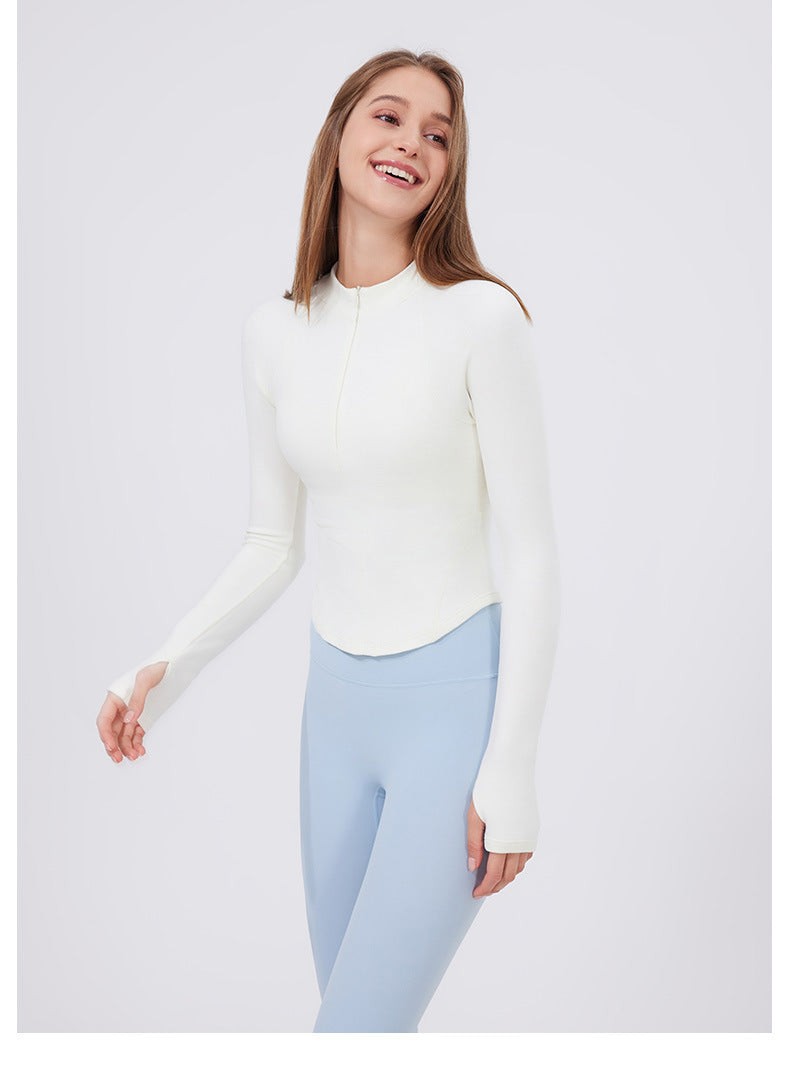 Half Zipper Sportswear Jacket Women Stand Up Collar Slim Fit Warm Slimming Running Training Yoga Fitness Long Sleeved Upper Garment T