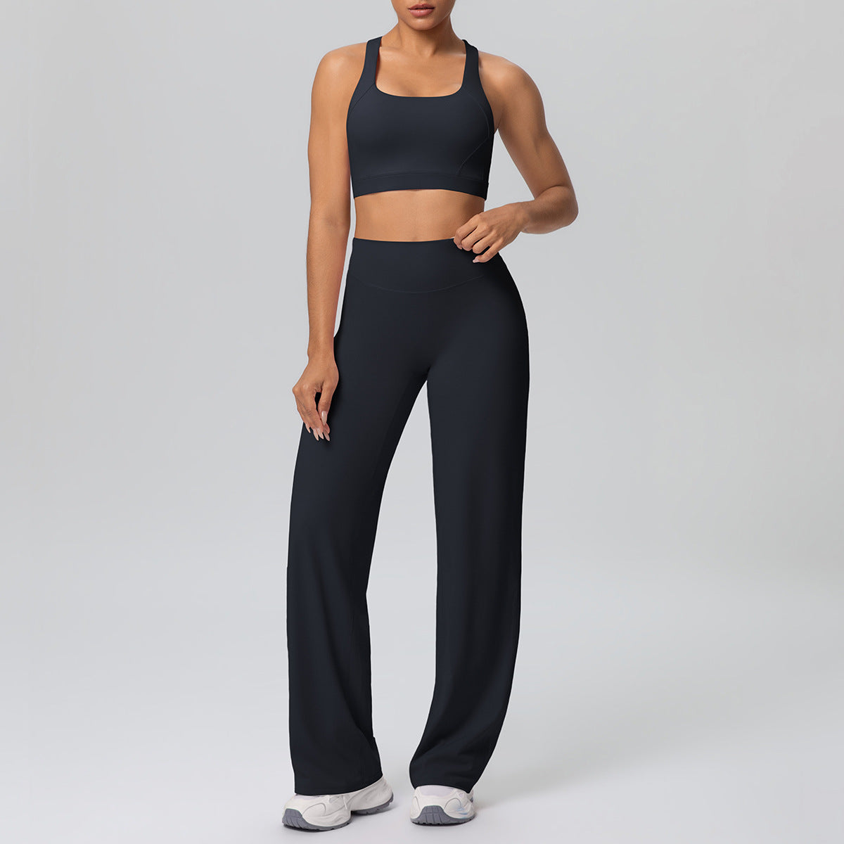 Solid Color Vest Shockproof Push up Cross Strap Bra Nude Feel Straight Leg Pants Yoga Pants Workout Exercise Outfit