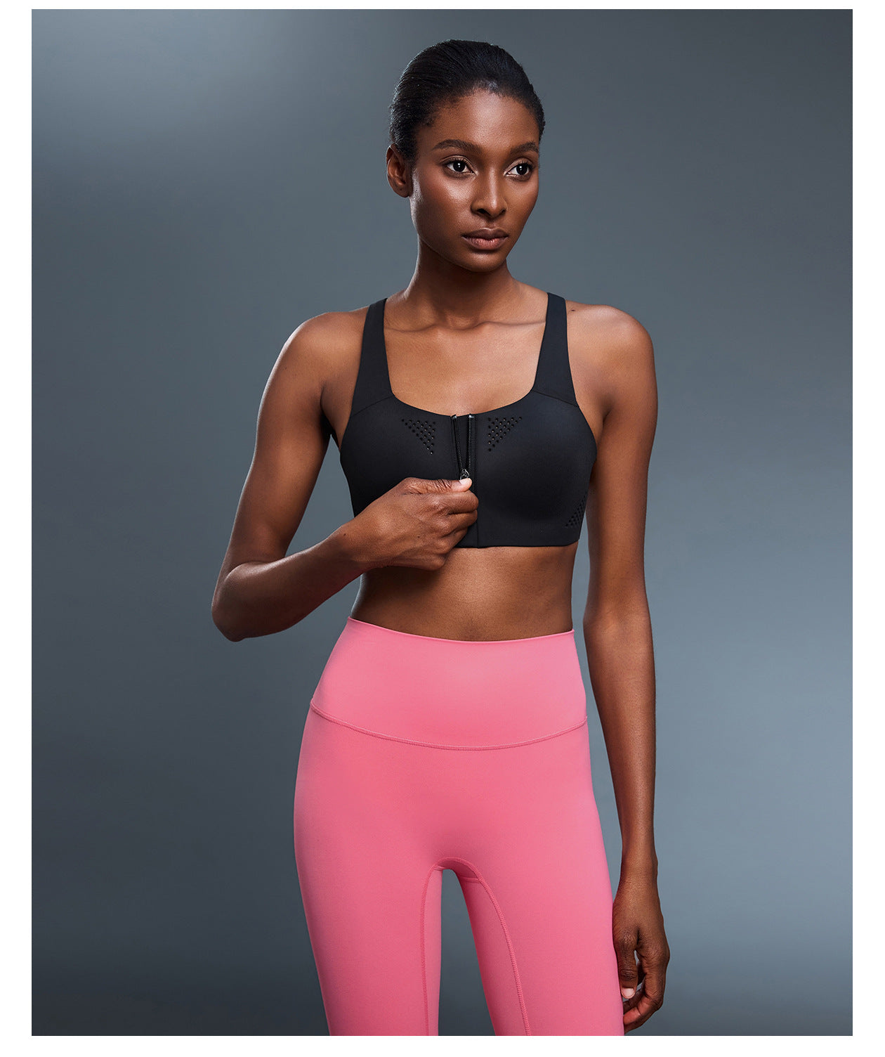 Front Zipper High Strength Sports Underwear for Women One Piece Cup Shockproof Push up Yoga Bra Adjustable Shoulder Strap