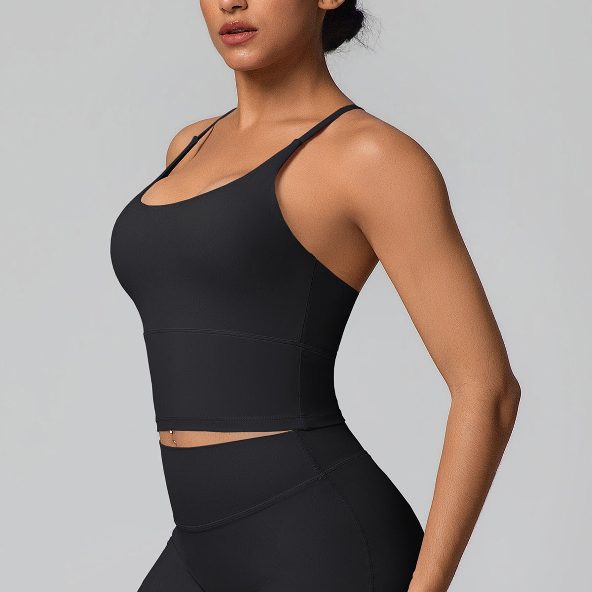 Solid Color Micro Brushed Bra Cross Sling Beautiful Back Sports Vest Casual Running Fitness Top Yoga Clothes