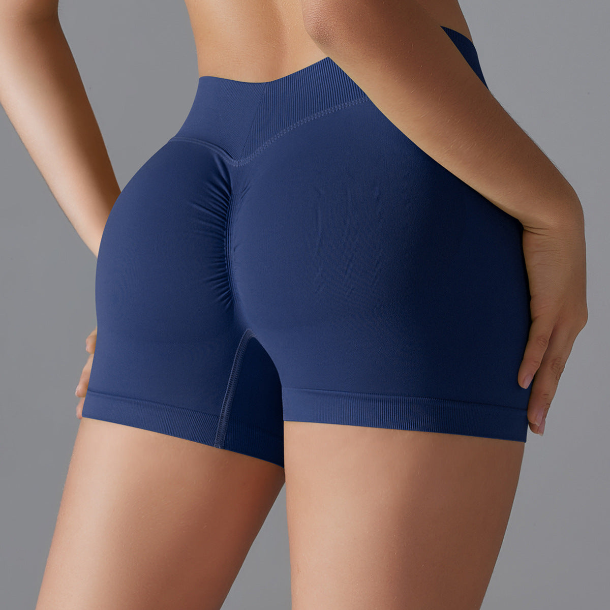 High Waist Knit Hip Raise Fitness Pants Back V Waist Women Running Skinny Yoga Pants Stretch Belly Compression Sports Shorts