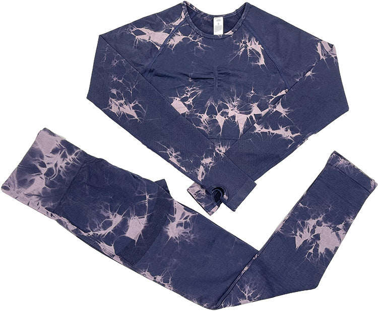 Tie Dye Sports Suit Women High Waist Hip Lift Tight Sports Pants Outdoor Fitness Breathable Yoga Clothes