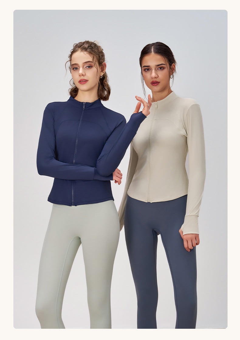 Yoga Clothes Zipper Coat Women Slim Fit Stand Up Collar Cinched Fitness Running Sports Yoga Coat Autumn
