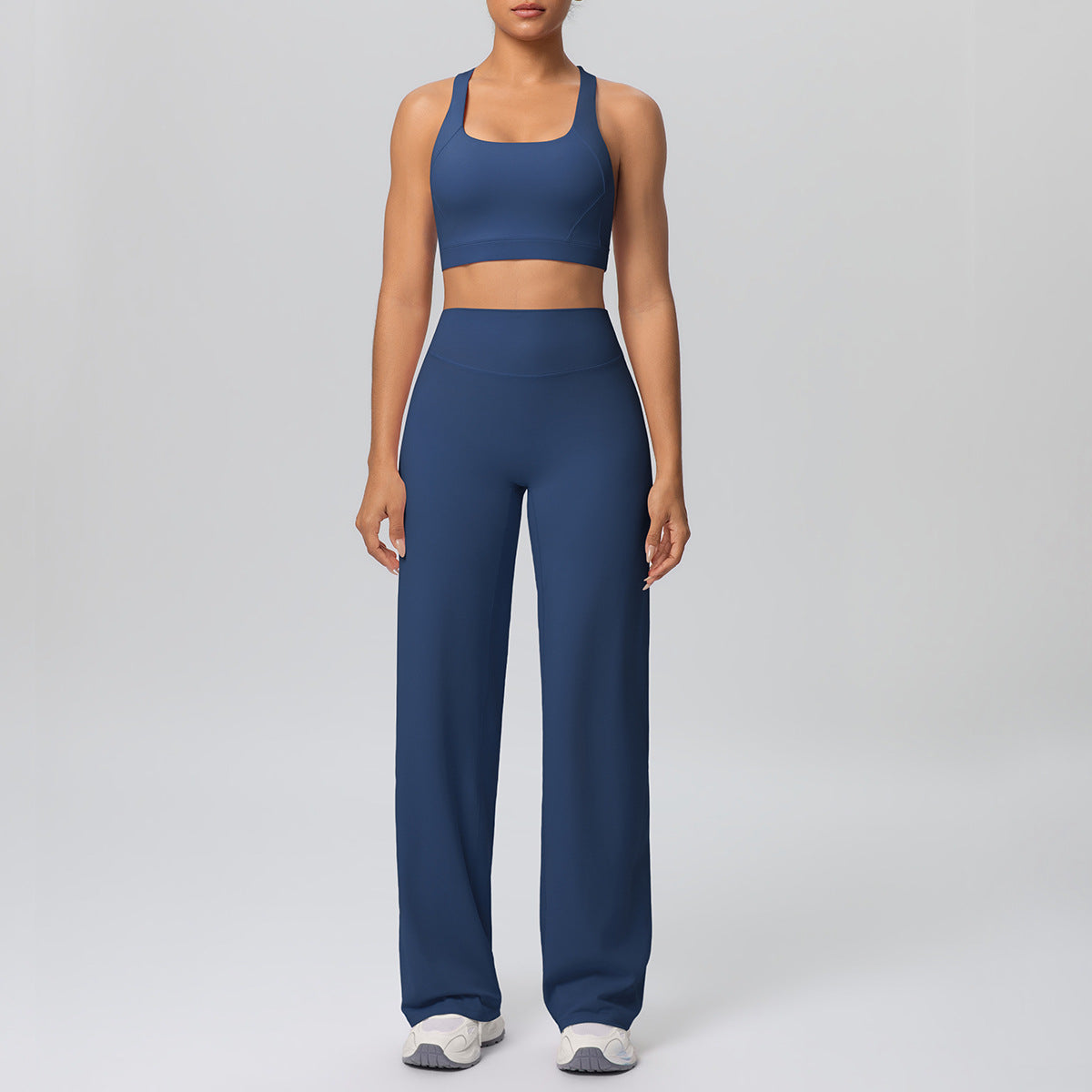 Solid Color Vest Shockproof Push up Cross Strap Bra Nude Feel Straight Leg Pants Yoga Pants Workout Exercise Outfit