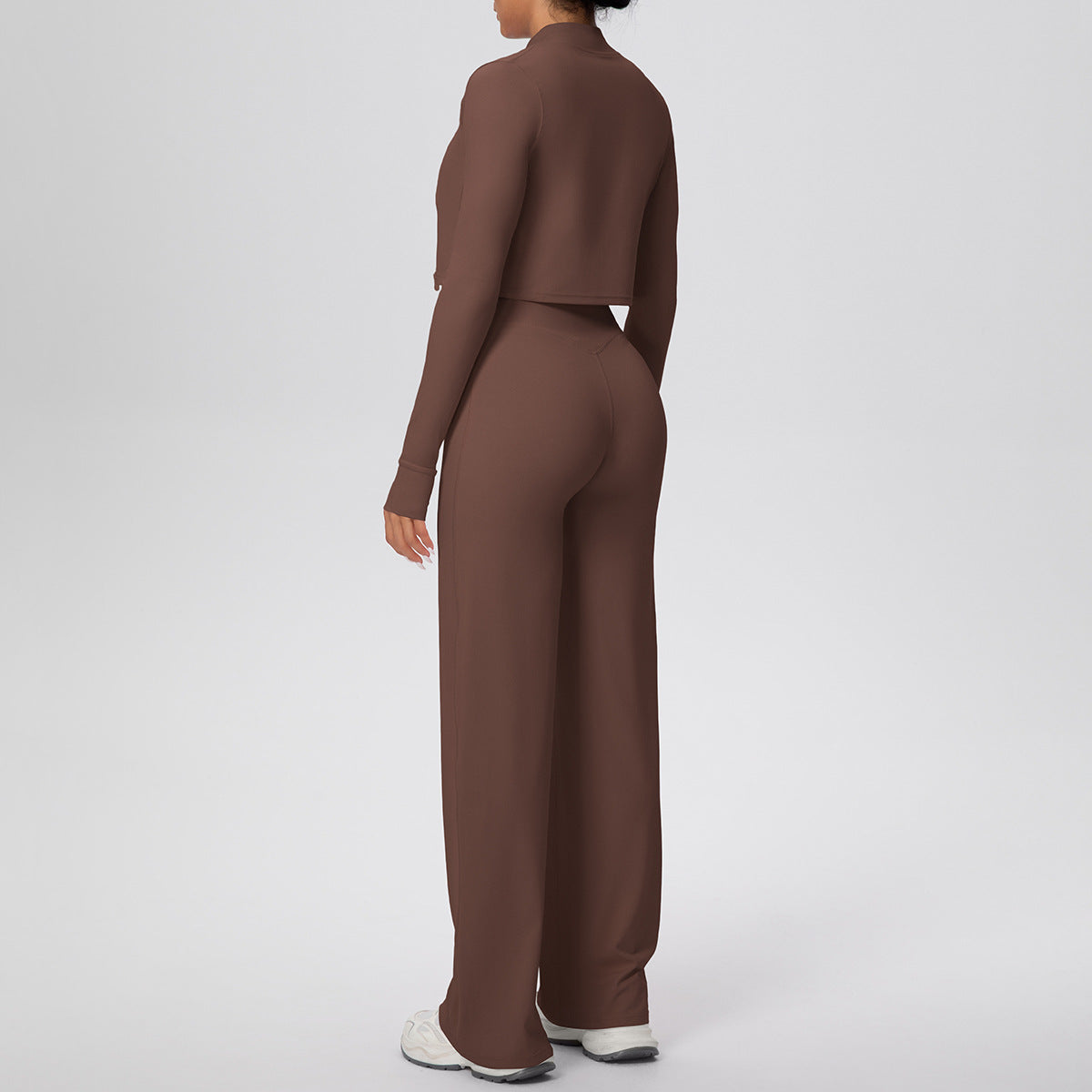 Solid Color Sports Zip Long Sleeve Coat Halterneck Vest Baggy Straight Trousers Workout Clothes Yoga Three Piece Suit