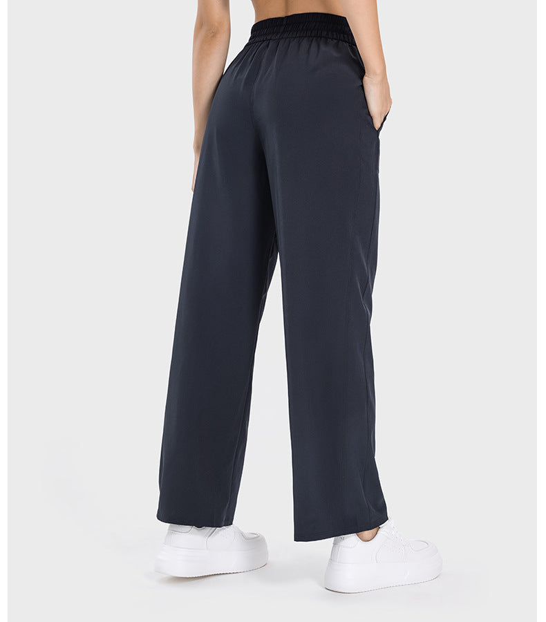 Pocket Slim Fit Slimming High Waist Hip Lift Casual Sports Pants Women Elastic Drawstring Waist Straight Leg Pants