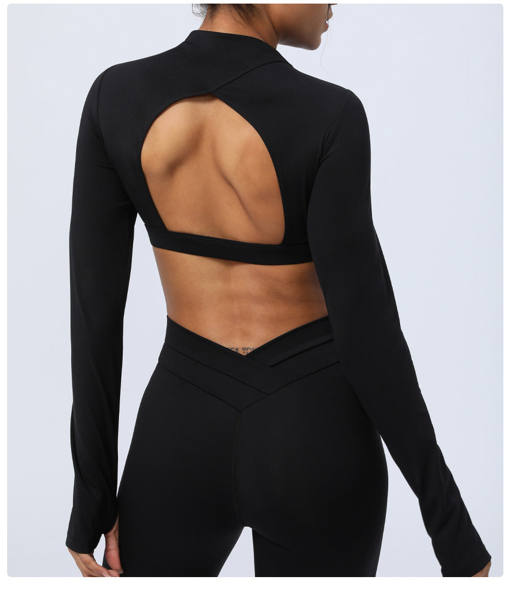 Hollow Out Cutout Out Beauty Back Yoga Clothing Top Long Sleeves Cropped Sports T Shirt Tight Workout Clothes Top Women