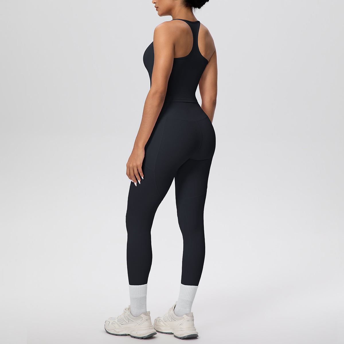 Solid Color Skin Friendly H Shaped Beauty Back Sports Vest Pocket Yoga Pants Leggings Fitness Yoga Wear Set for Women