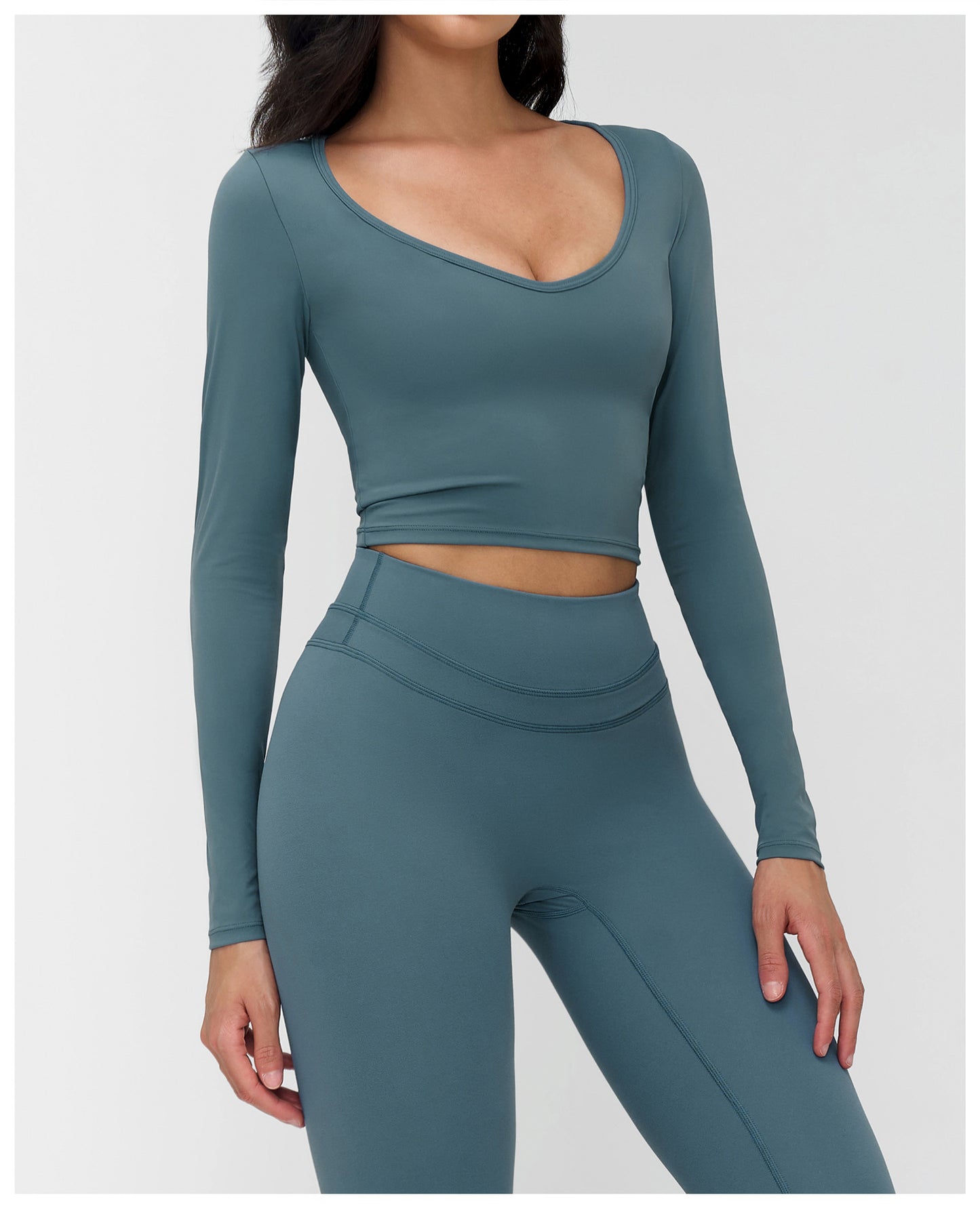 Brushed Yoga Long Sleeved V neck T shirt Tight Casual Yoga Clothes Outdoor Running Fitness Sports Top