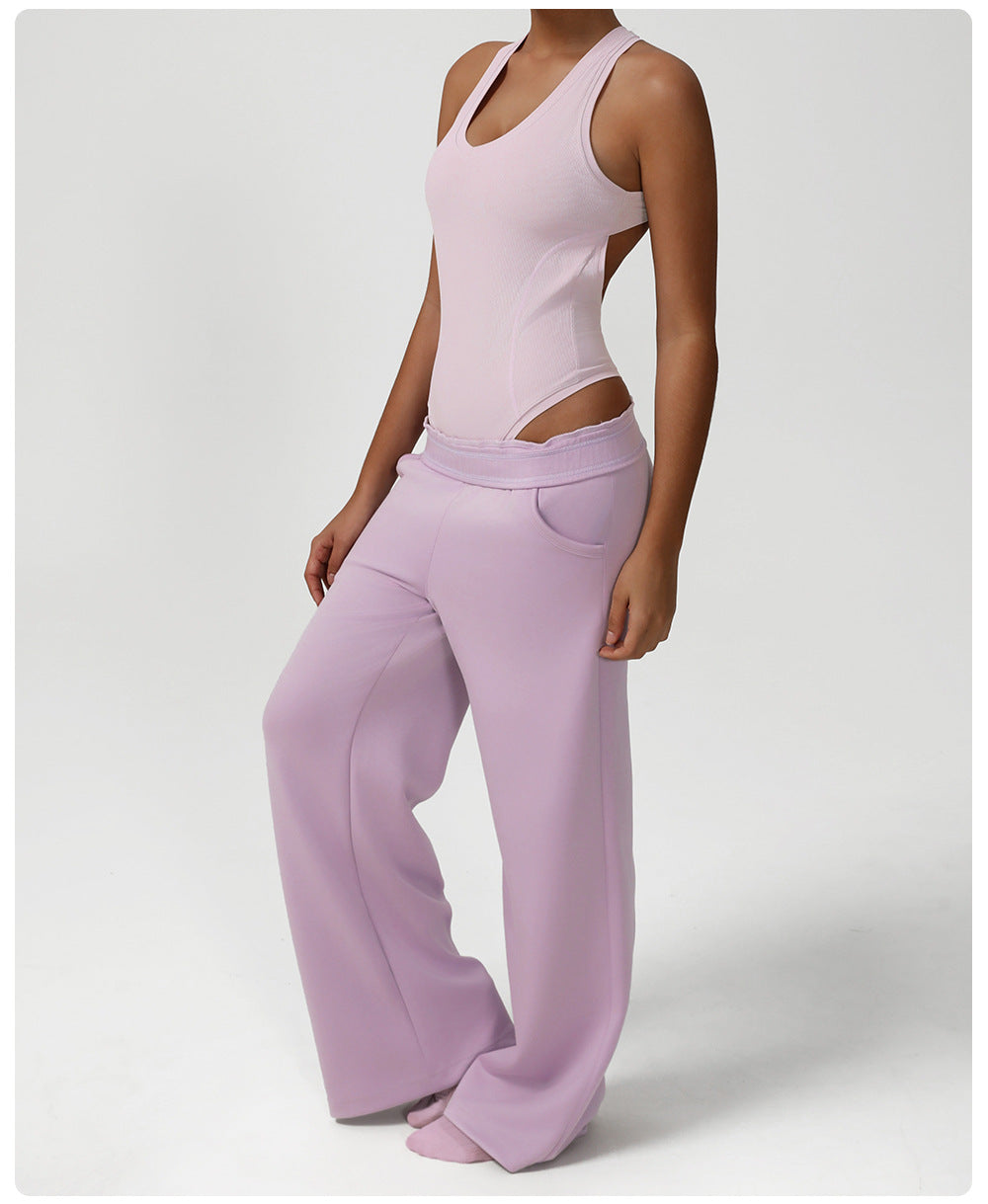 Loose Wide Leg Pants Yoga Set One Piece Women Dance Training Sports Bottoming Skinny Jumpsuit